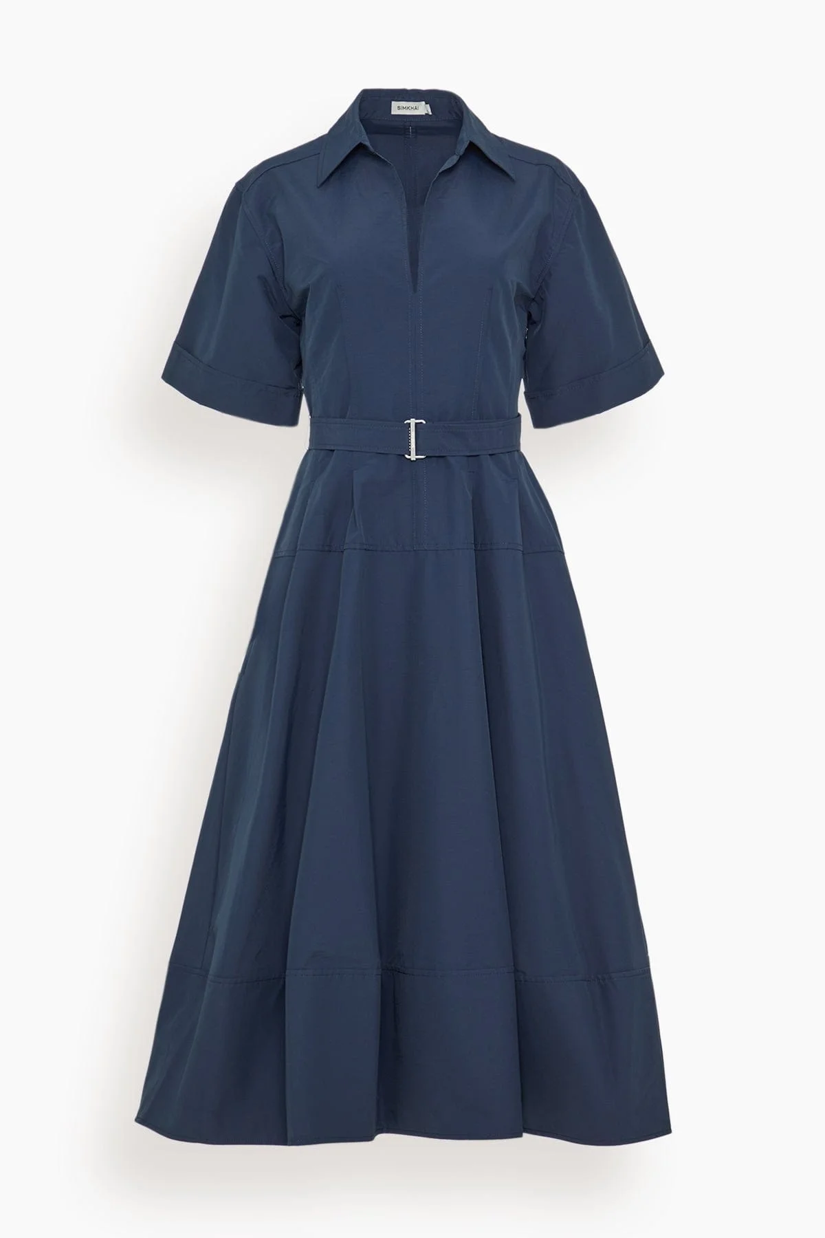 Deanna Short Sleeve Belted Midi Dress in Midnight - 1