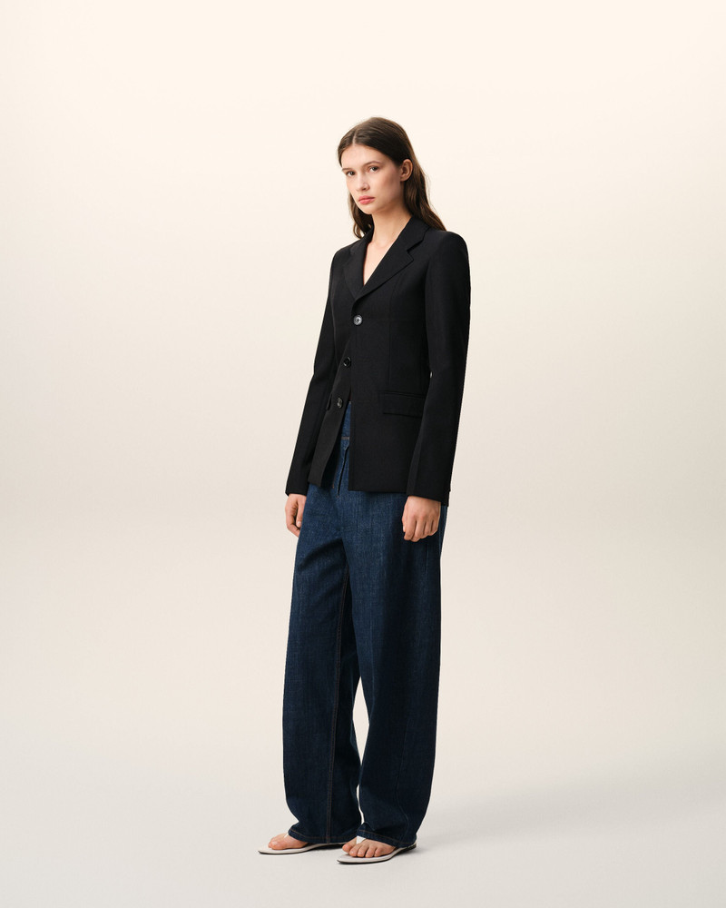 BLACK NEW WOOL SINGLE BREASTED FITTED JACKET 6
