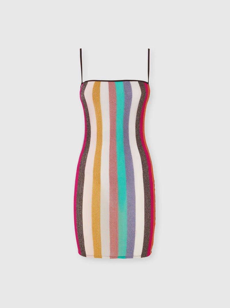 Short dress in striped ribbed lamé knit 1