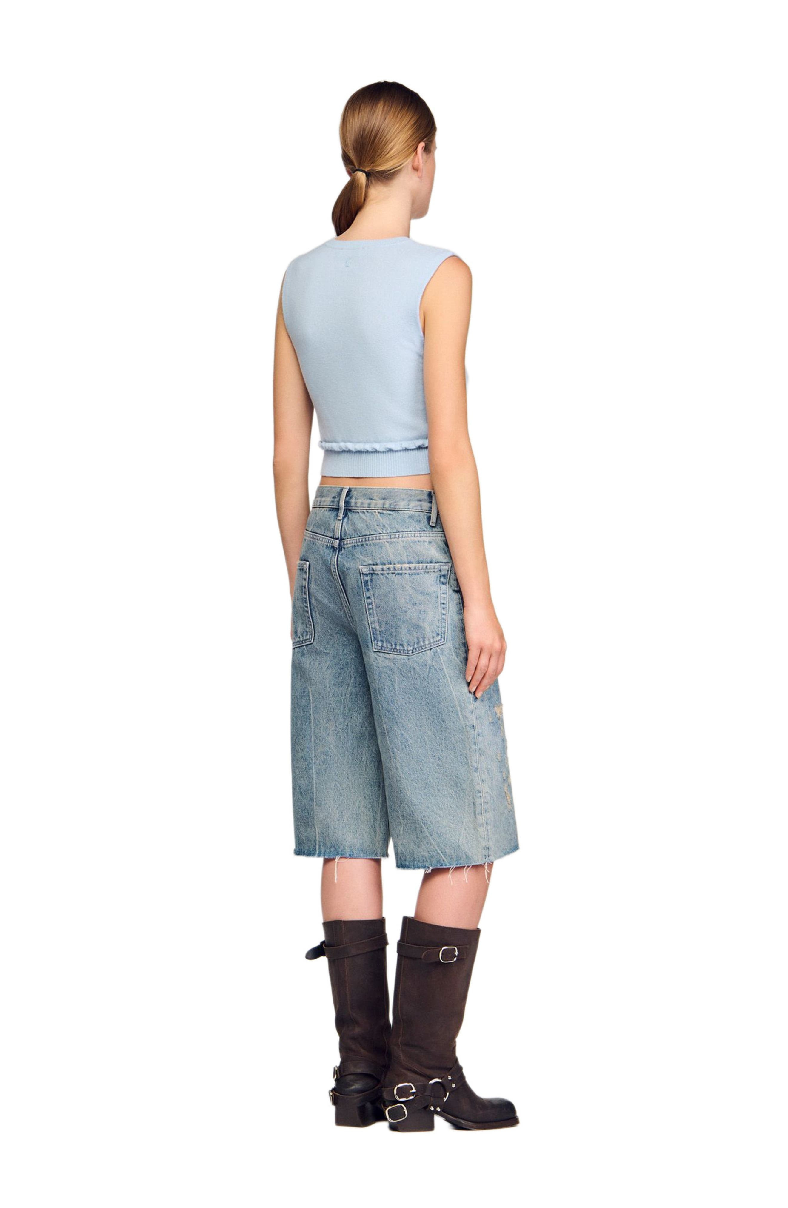 SANDRO Ruffled cropped sweater in Sky Blue at Nordstrom - 3