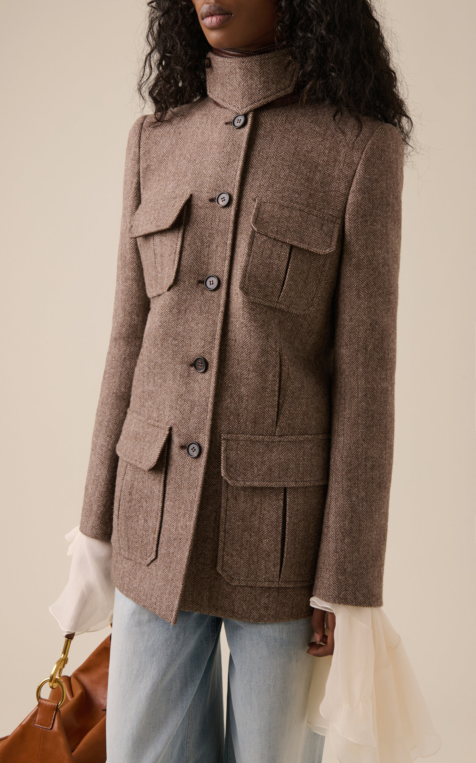 Pocket-Detailed Herringbone Wool Jacket brown - 2