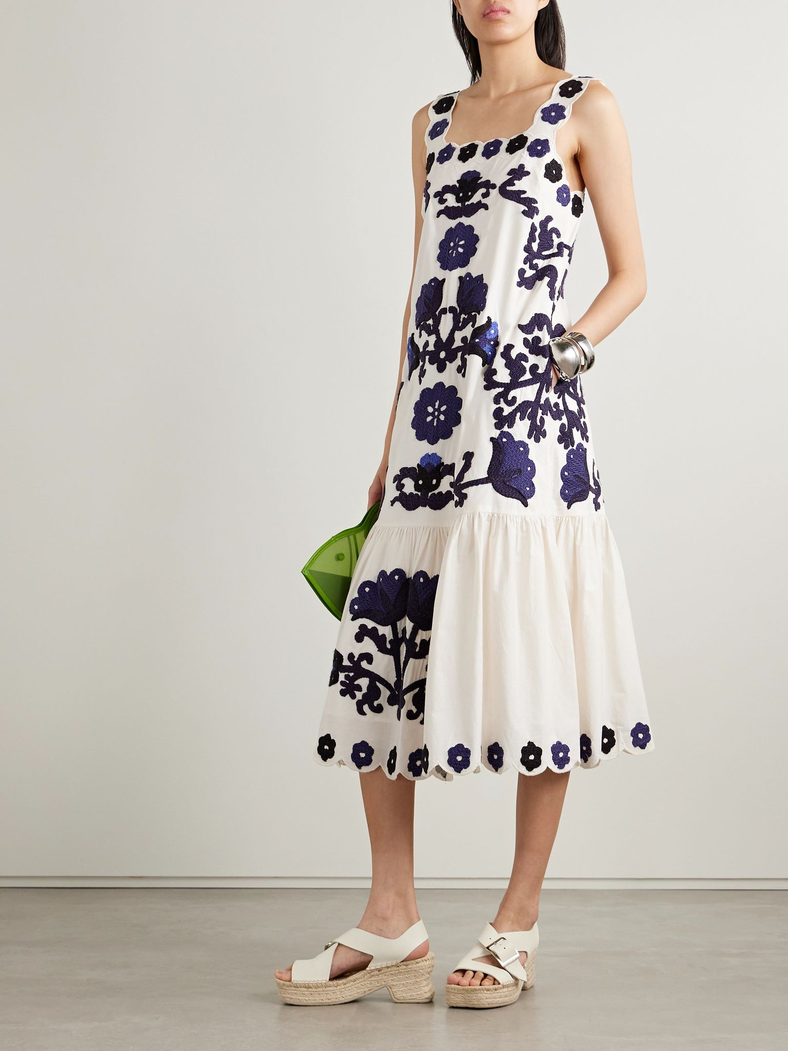 Catrine scalloped appliquéd cotton-voile midi dress White - 2