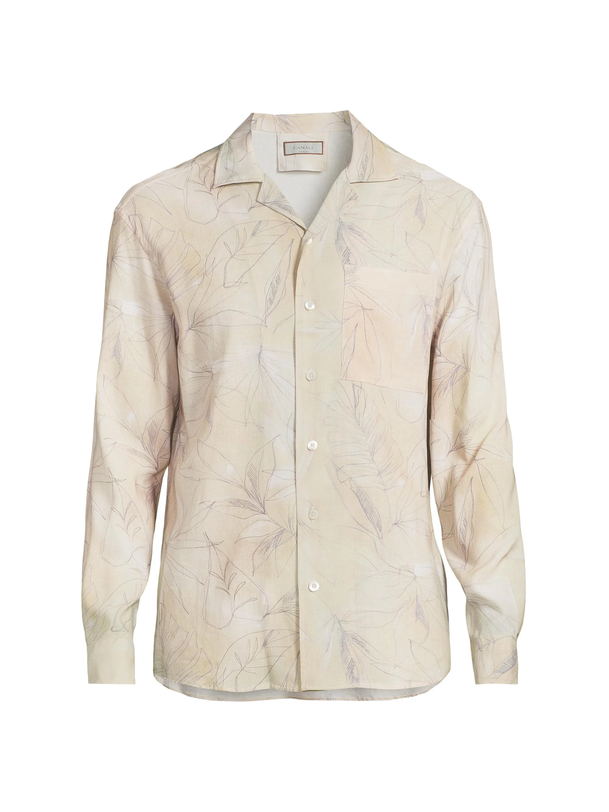 Men's Leaf-Print Button-Front Shirt - Tan - 1