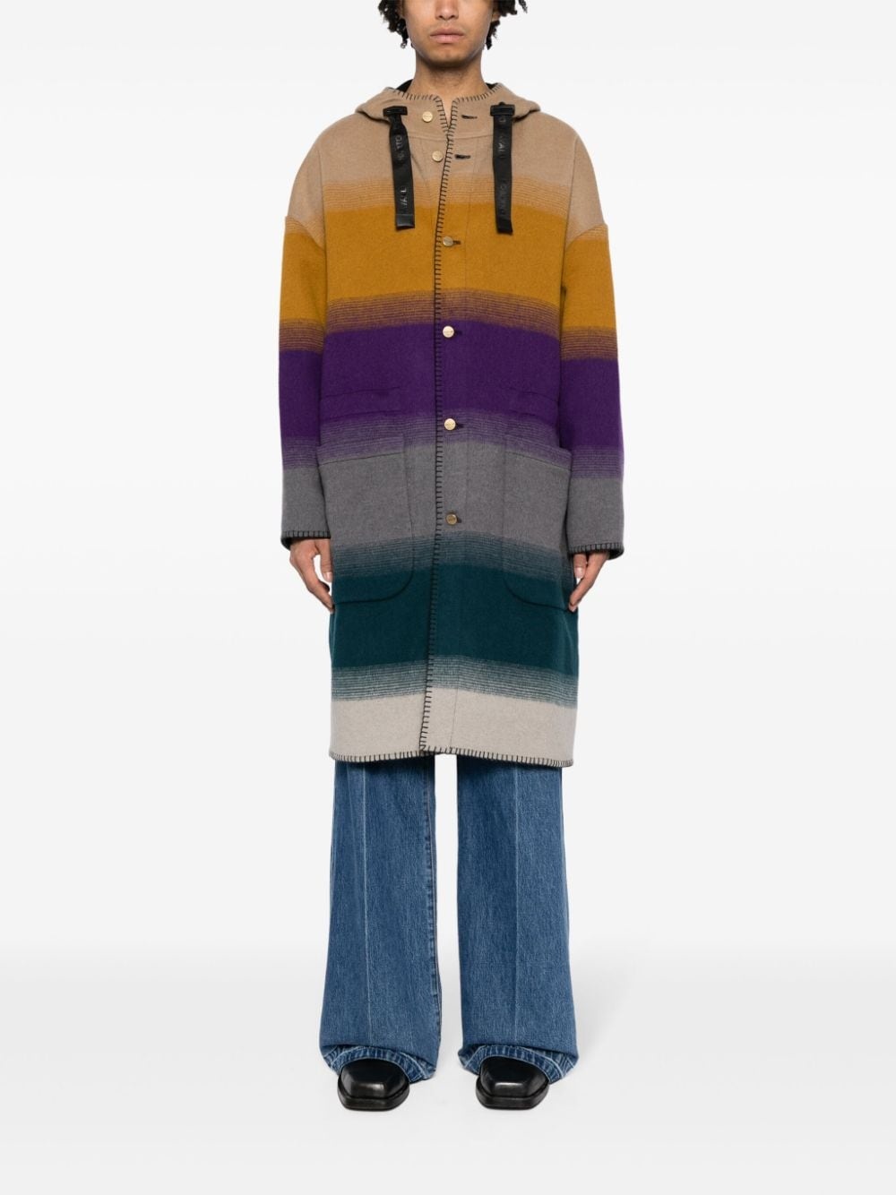 Blanket Stitched colour-block coat - 2