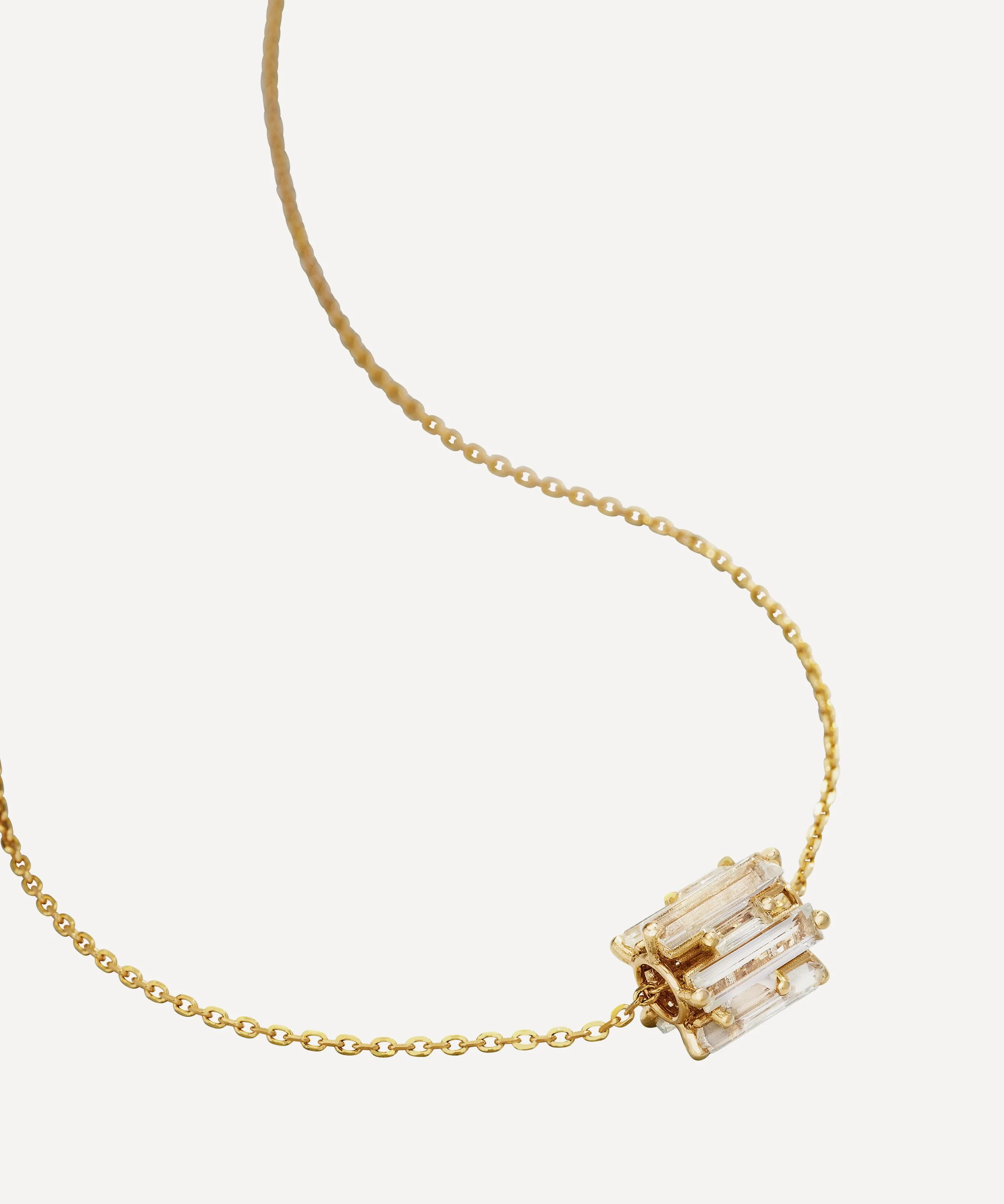 14ct Gold Infinite White Topaz Rondelle Pendant Necklace - 1