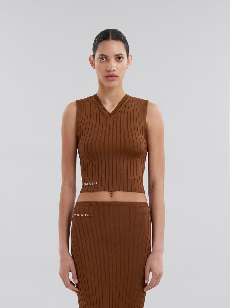 Marni BROWN RIBBED VISCOSE VEST outlook