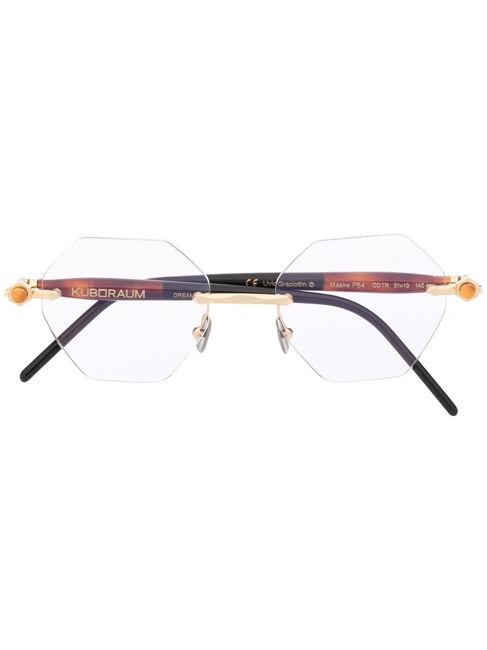 tortoiseshell-effect hexagon-frame glasses - 1