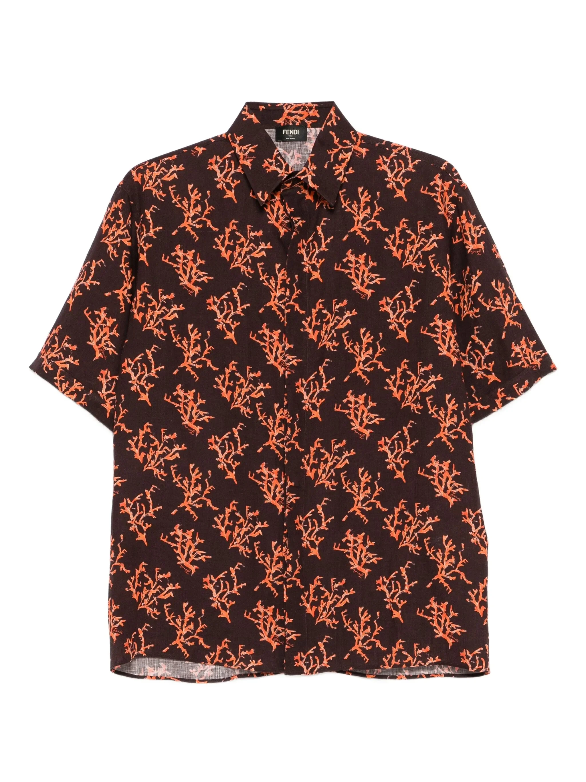 coral-print linen shirt - 1