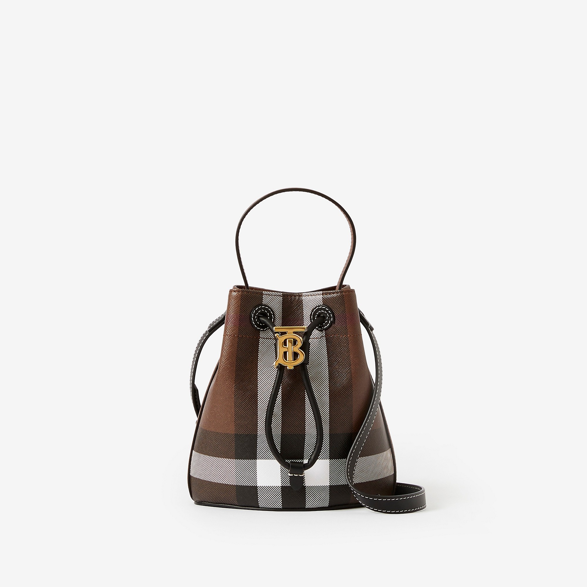 Check and Leather Mini TB Bucket Bag - 1