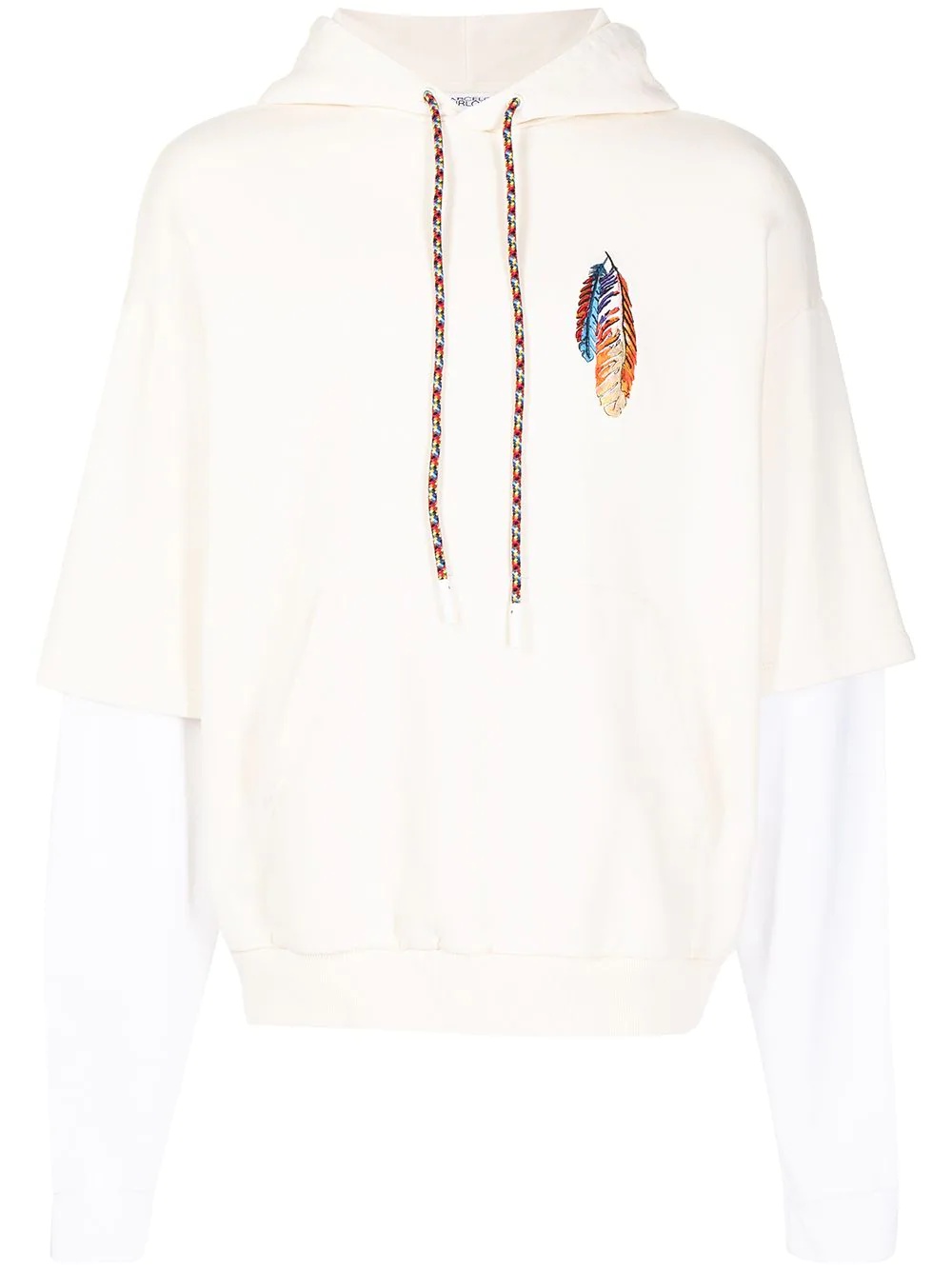 feather embroidery layered-sleeve hoodie - 1