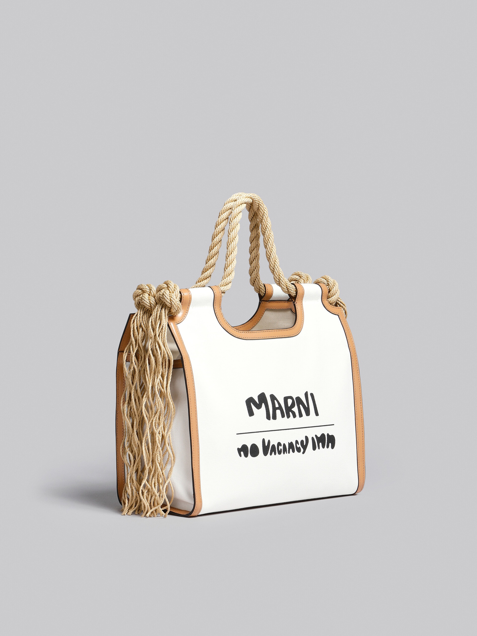 MARNI X NO VACANCY INN - MARCEL TOTE BAG IN WHITE CANVAS WITH BEIGE TRIMS - 6