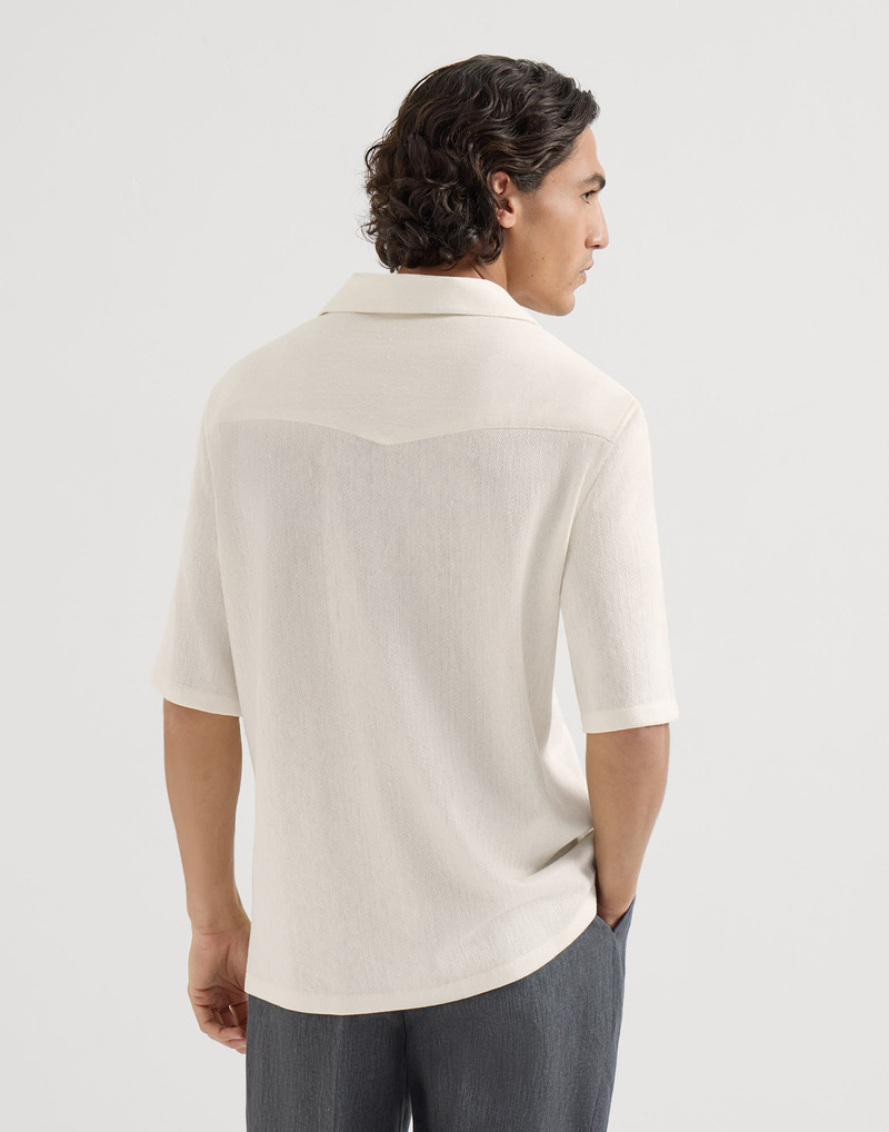 Linen and cotton chevron jersey short sleeve shirt with camp collar 3