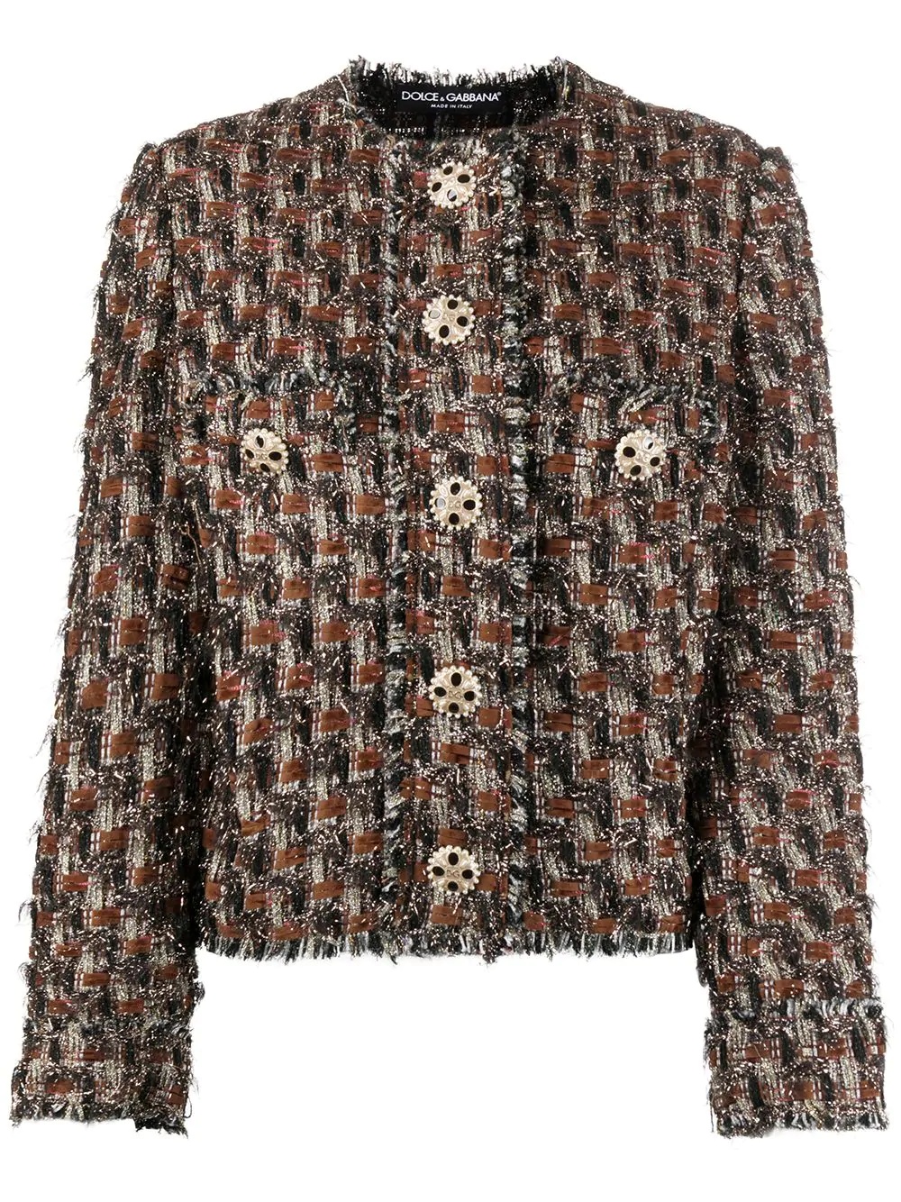 frayed tweed buttoned jacket - 1