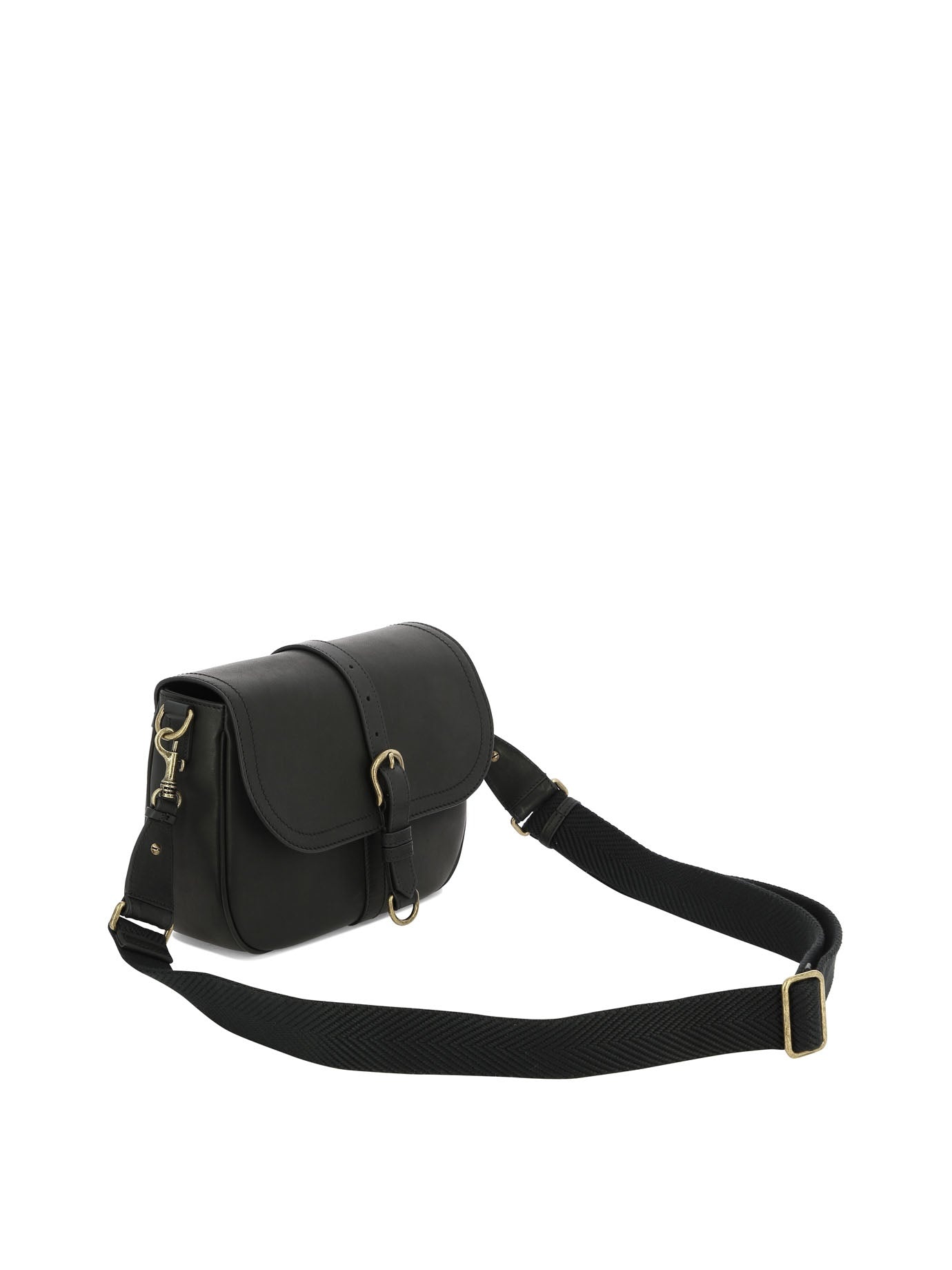 Medium Sally Bag in black leather with buckle and shoulder strap