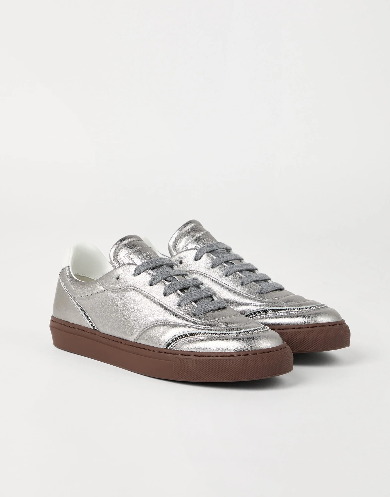 Lamé calfskin sneakers with shiny details - 1