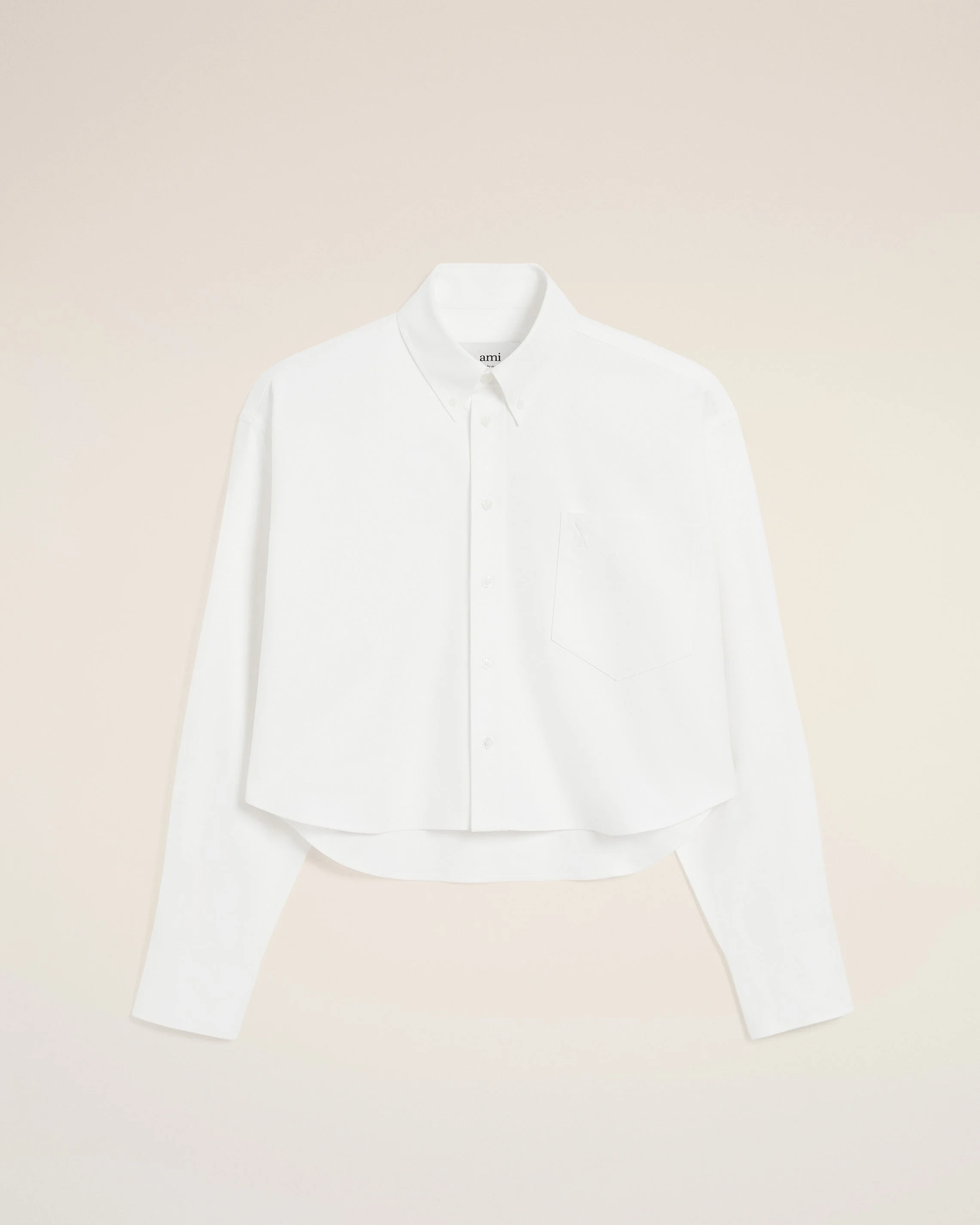 WHITE COTTON AMI DE COEUR CROPPED OVERSIZED SHIRT - 1