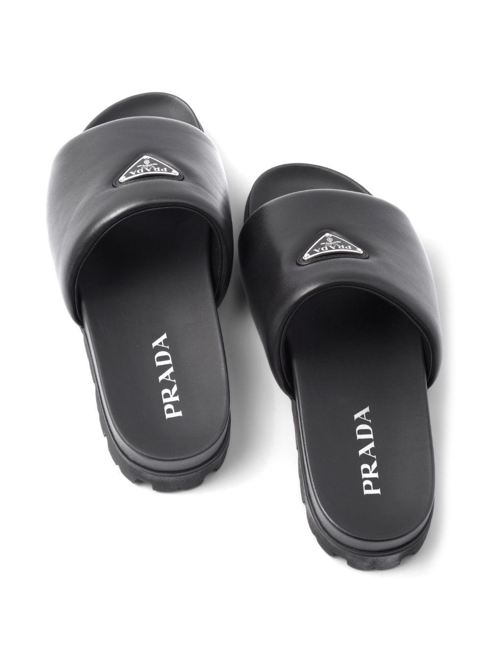 logo plaque brushed leather slides - 5