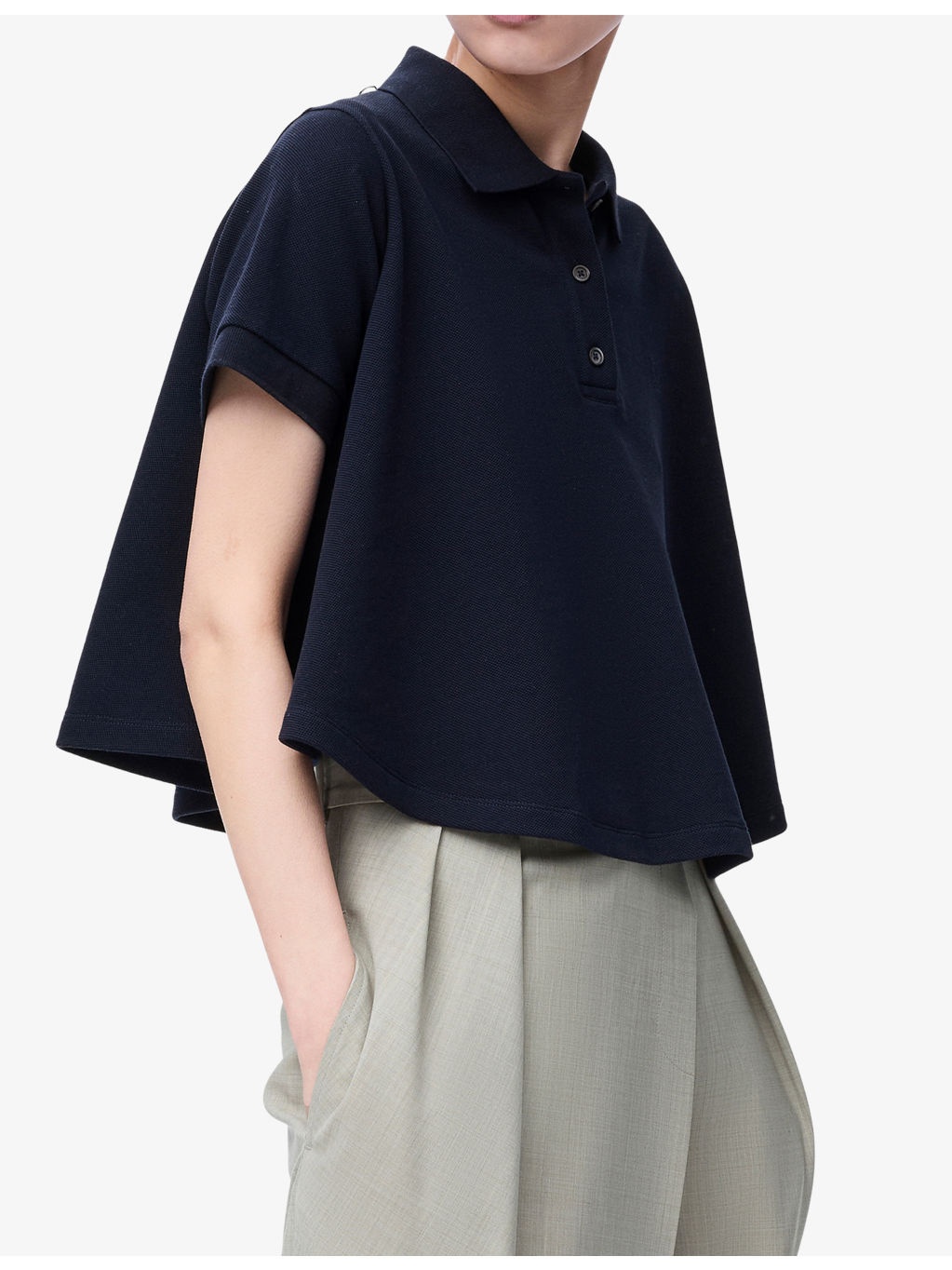 Trapeze Cropped Cotton Polo Shirt - 3