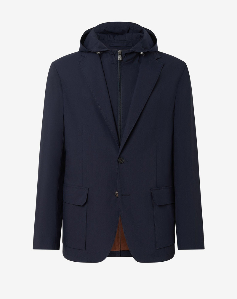 Dark blue technical wool fabric jacket 1