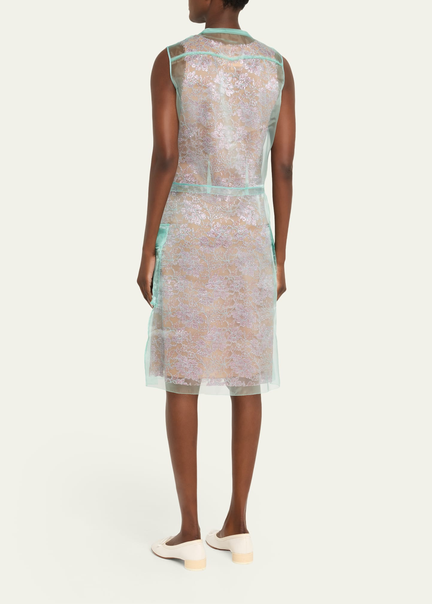 Sleeveless Metallic Lace Layered Shirtdress - 3