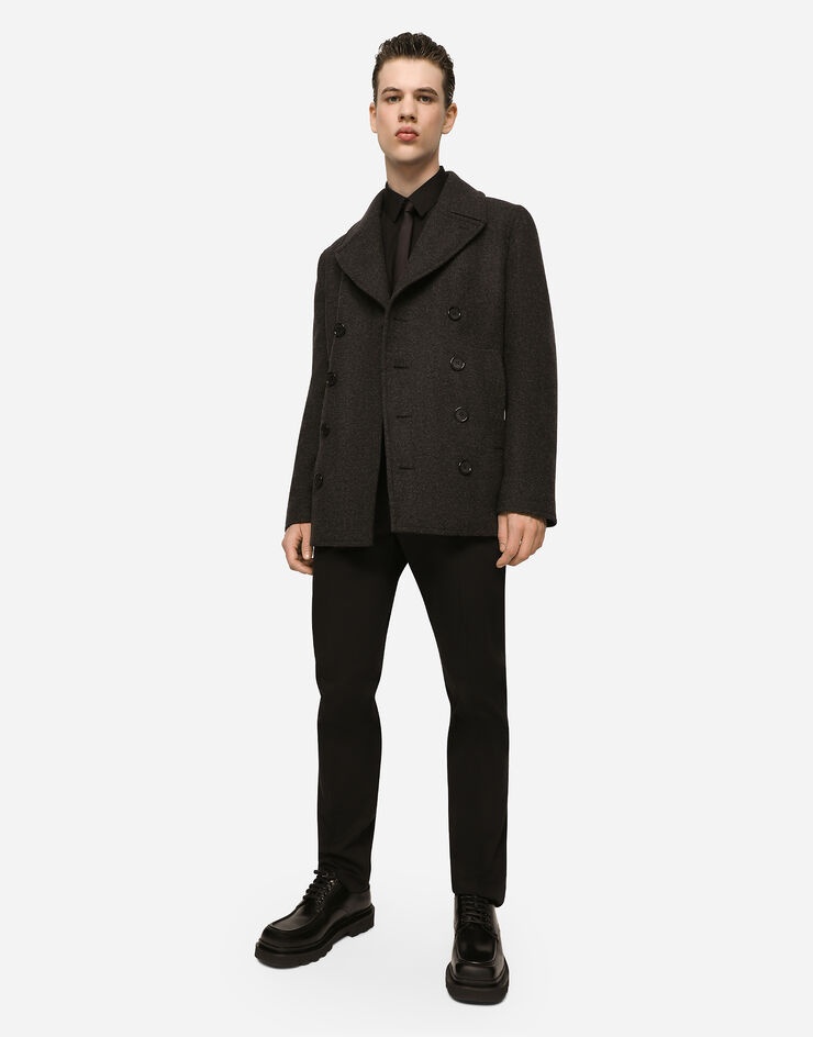 Double-breasted wool pea coat with branded tag - 5