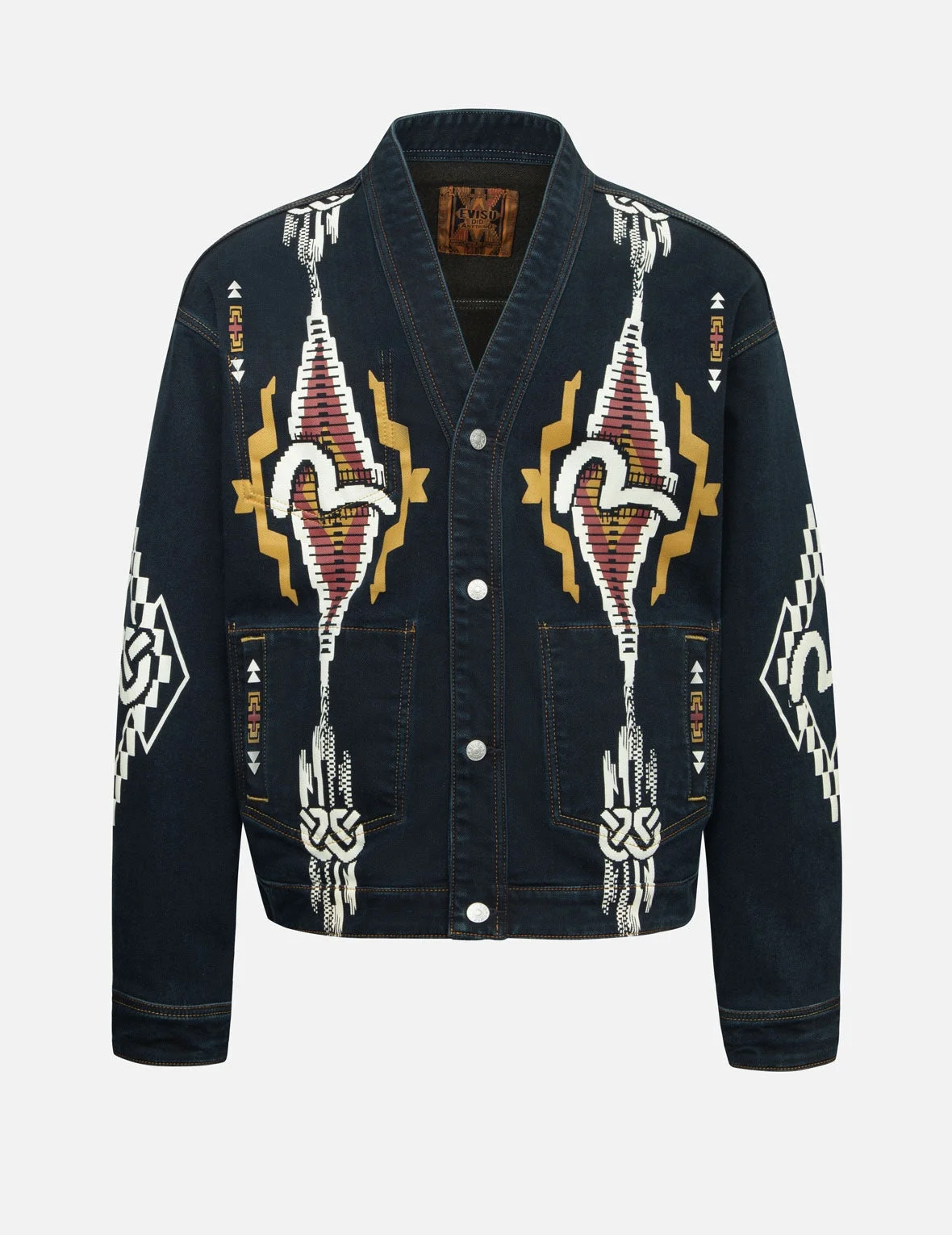 Chimayo Tapestry and Seagull Print Reversible Boxy Denim Jacket - 1