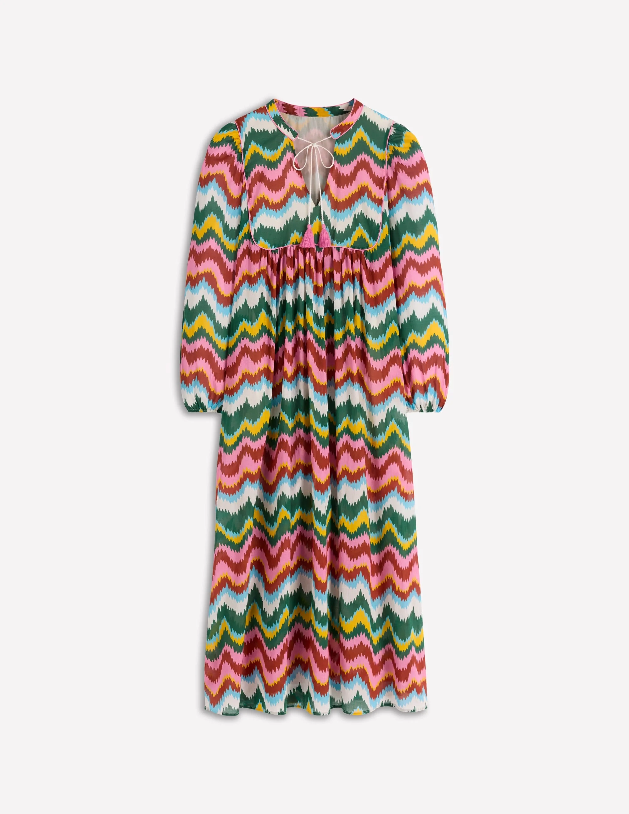 Boho Tie Neck Kaftan-Multi, Zig Zag Wave - 1