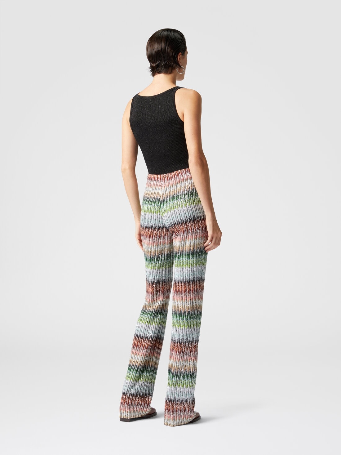 Flared trousers in gradient zig zag knit with sequins - 3