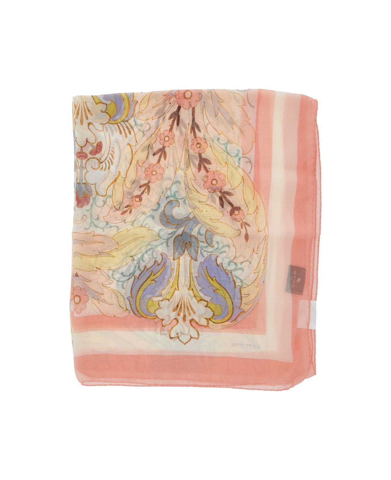 Multicolor Rectangular Scarf With All-over Floral Motif And Logo Patch On The Side In Silk Woman - 1