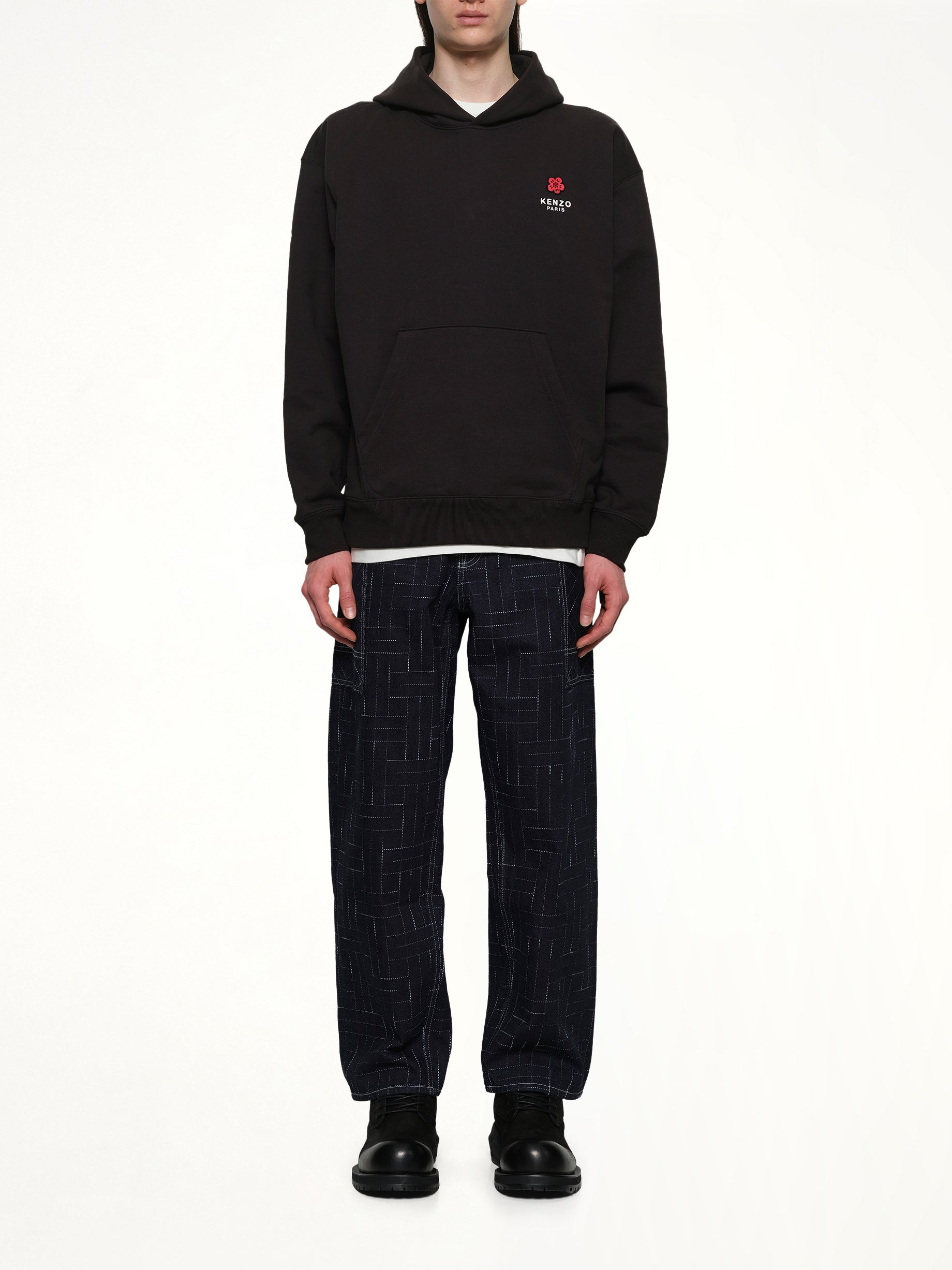 Gots Boke Flower Embroidered Oversize Hoodie in Black - 7