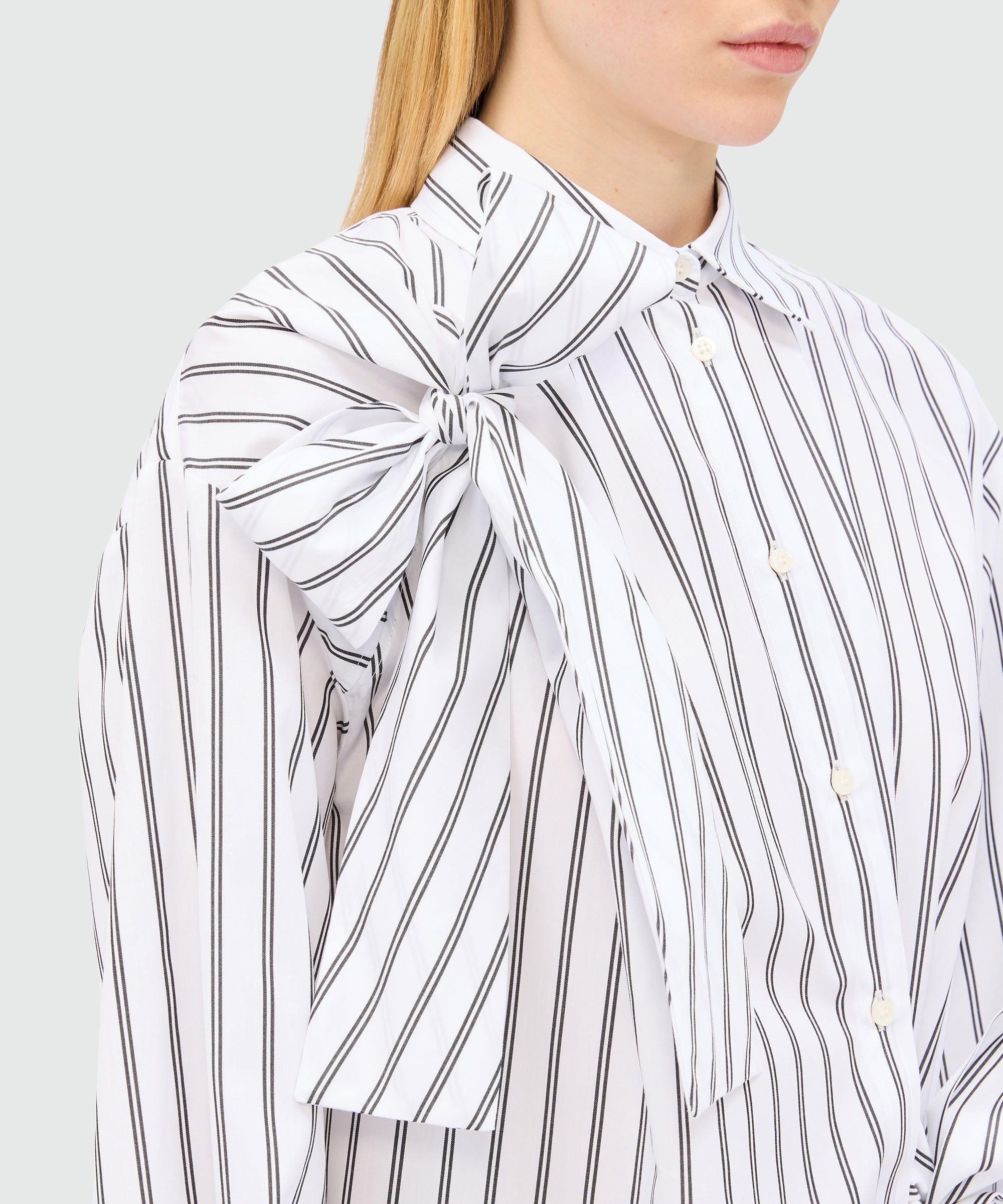 White striped poplin shirt dress with bow detail - 5