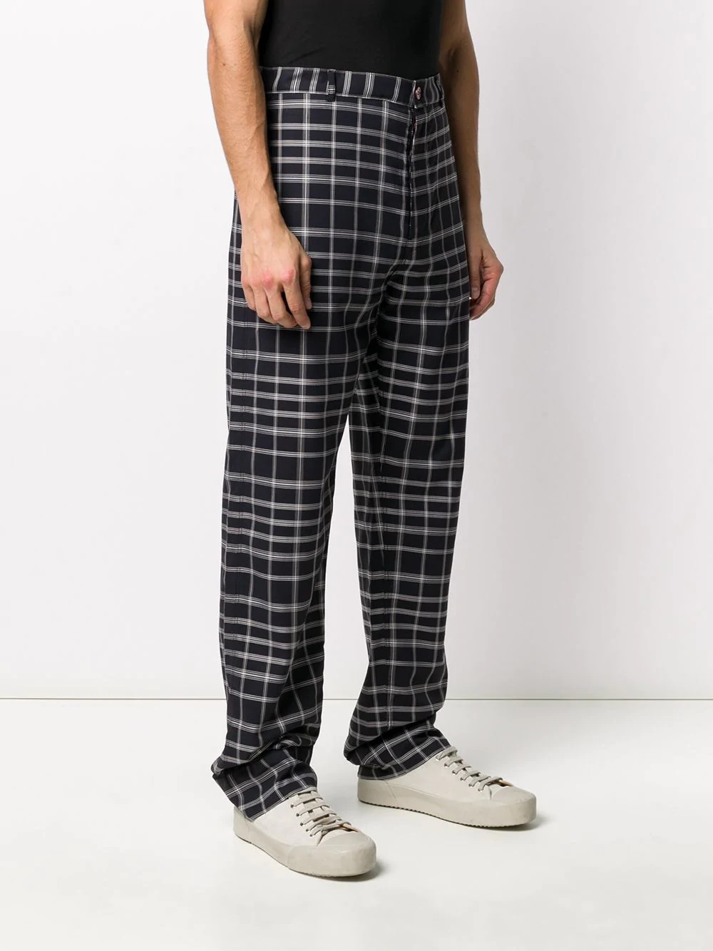 checked turn up cuff trousers - 3