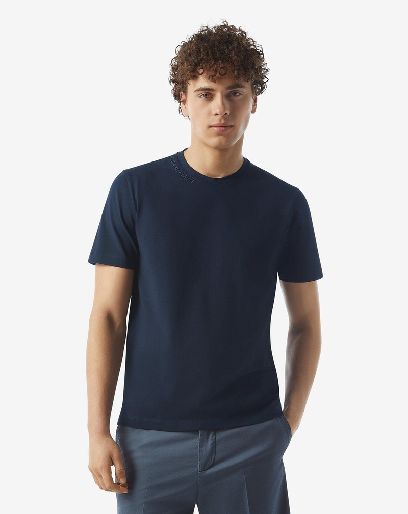 CORNELIANI Navy blue crew neck stretch cotton t-shirt outlook