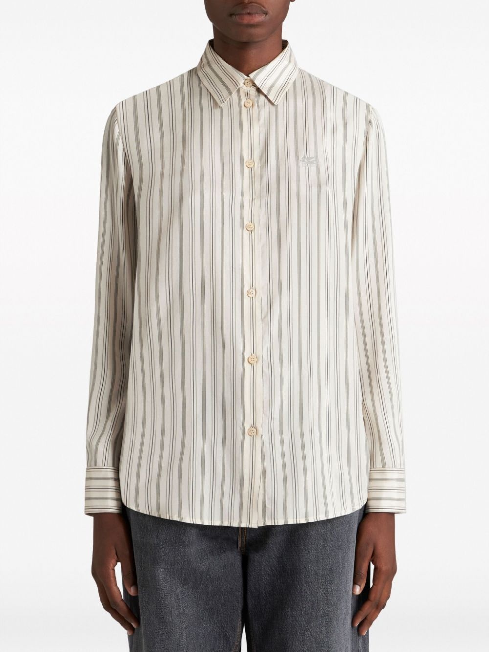Pegaso-embroidered striped silk shirt - 3