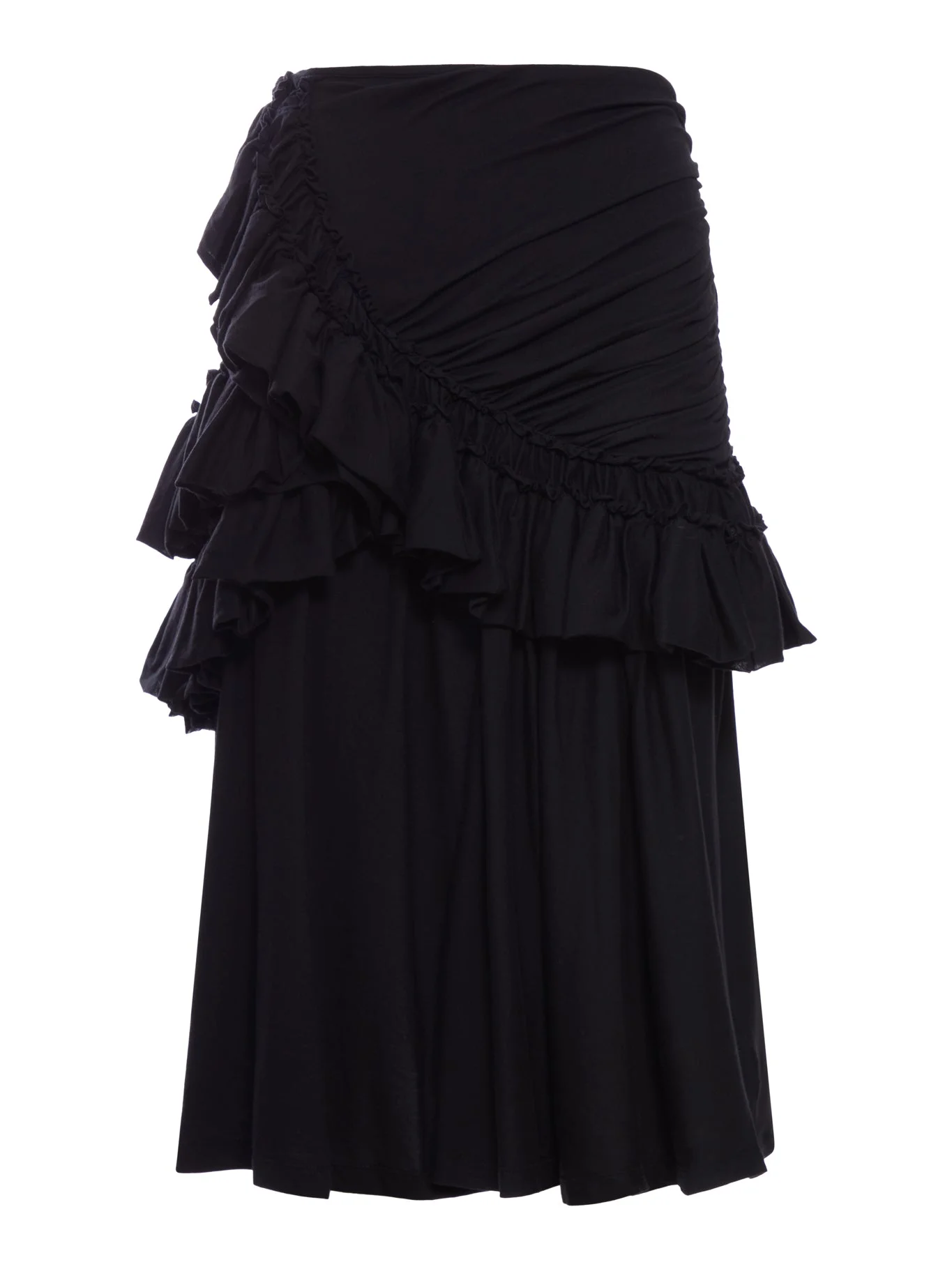 BLACK MIDI SKIRT WITH RUFFLES AND DRAPES - 1