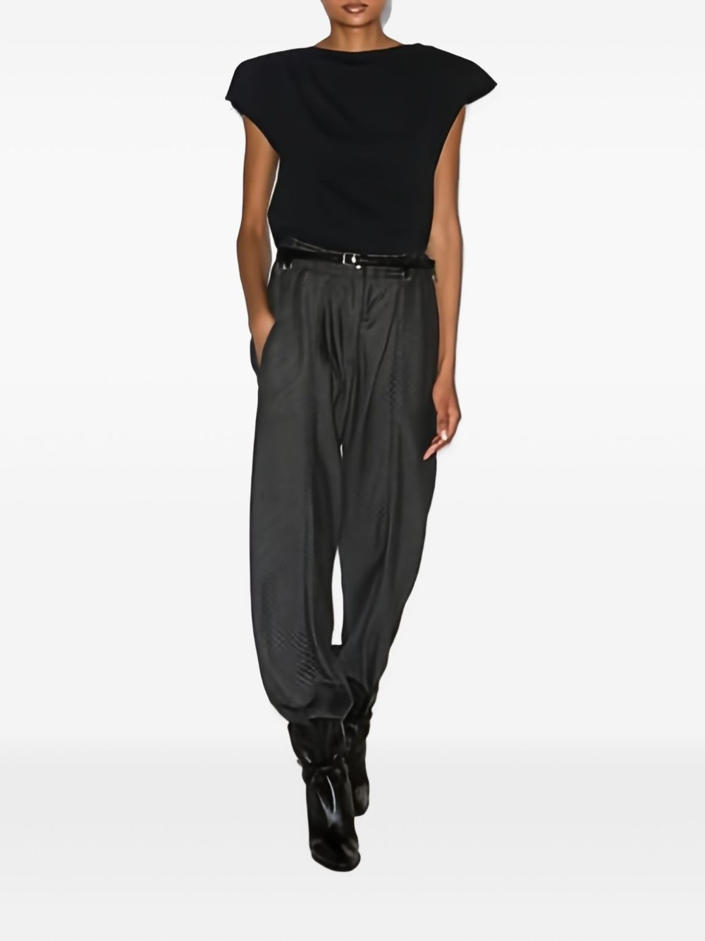 herringbone-pattern elastic-waist trousers - 2