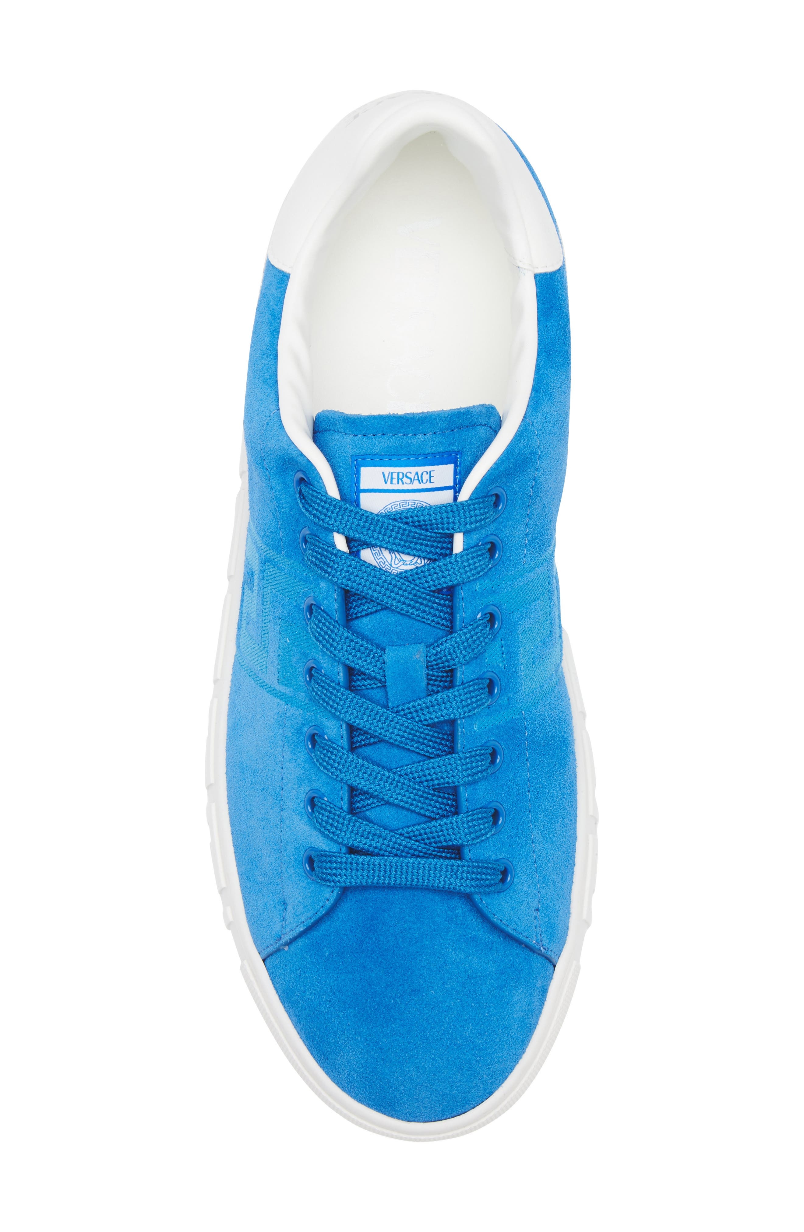 Versace Greca Suede Low Top Sneaker in Sky Diver White at Nordstrom - 5