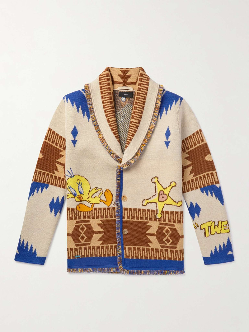 + Looney Tunes Tweety Cowboy Icon Fringed Wool-Jacquard Cardigan 1