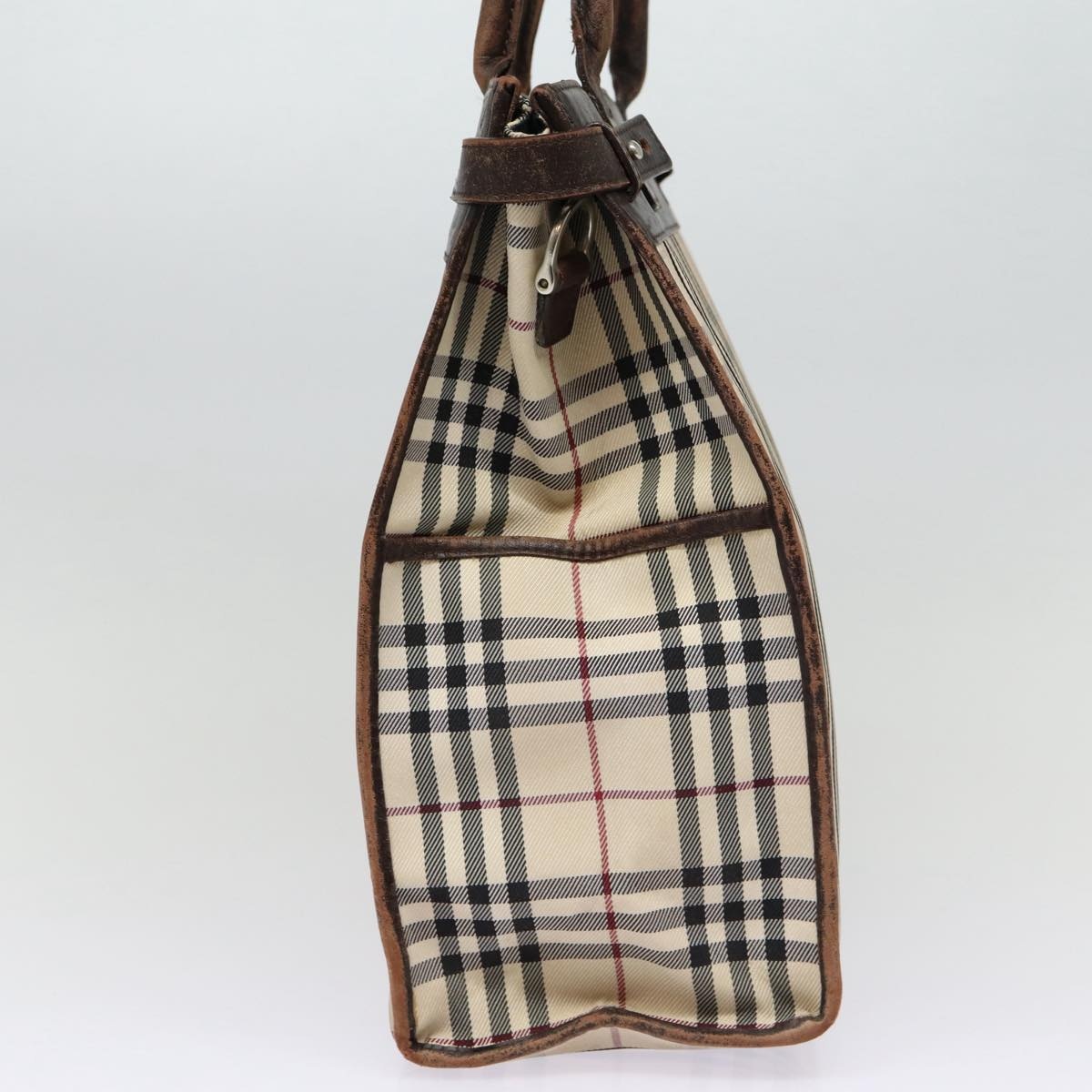 Burberry Nova Check Hand Bag Canvas Beige Silver - 5