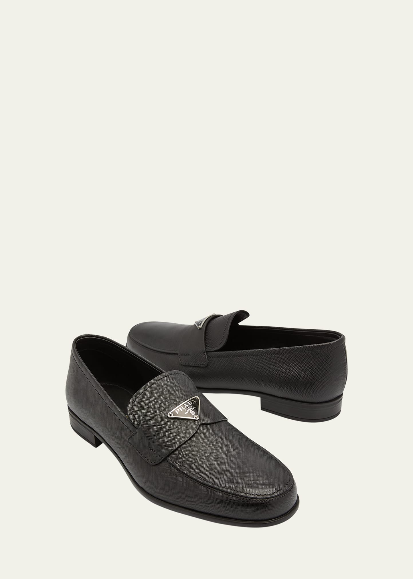 Men's Triangle Logo Saffiano Leather Loafers - 5
