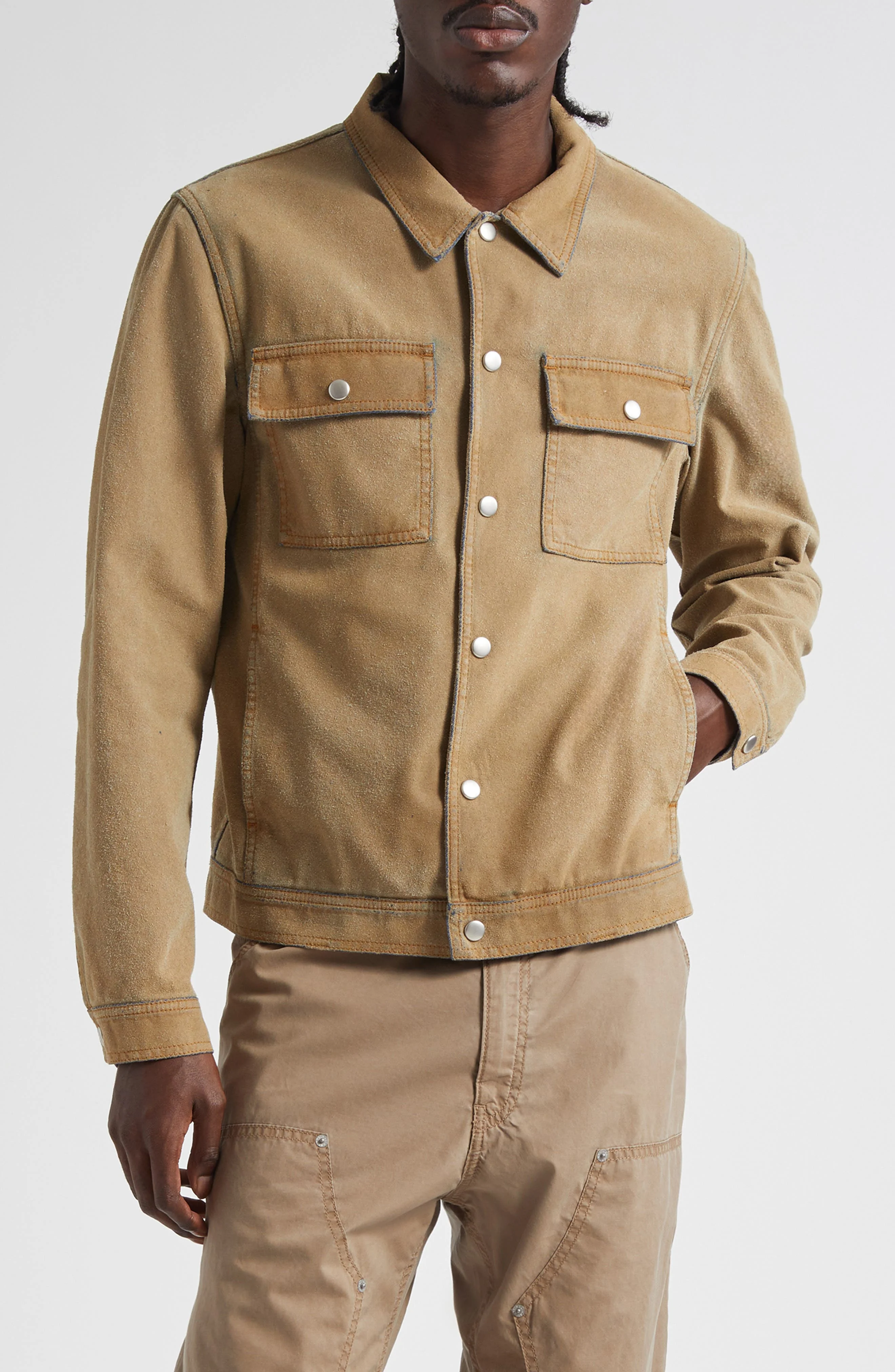 MM6 Maison Margiela Faux Suede Bonded Denim Jacket in Sand at Nordstrom - 1