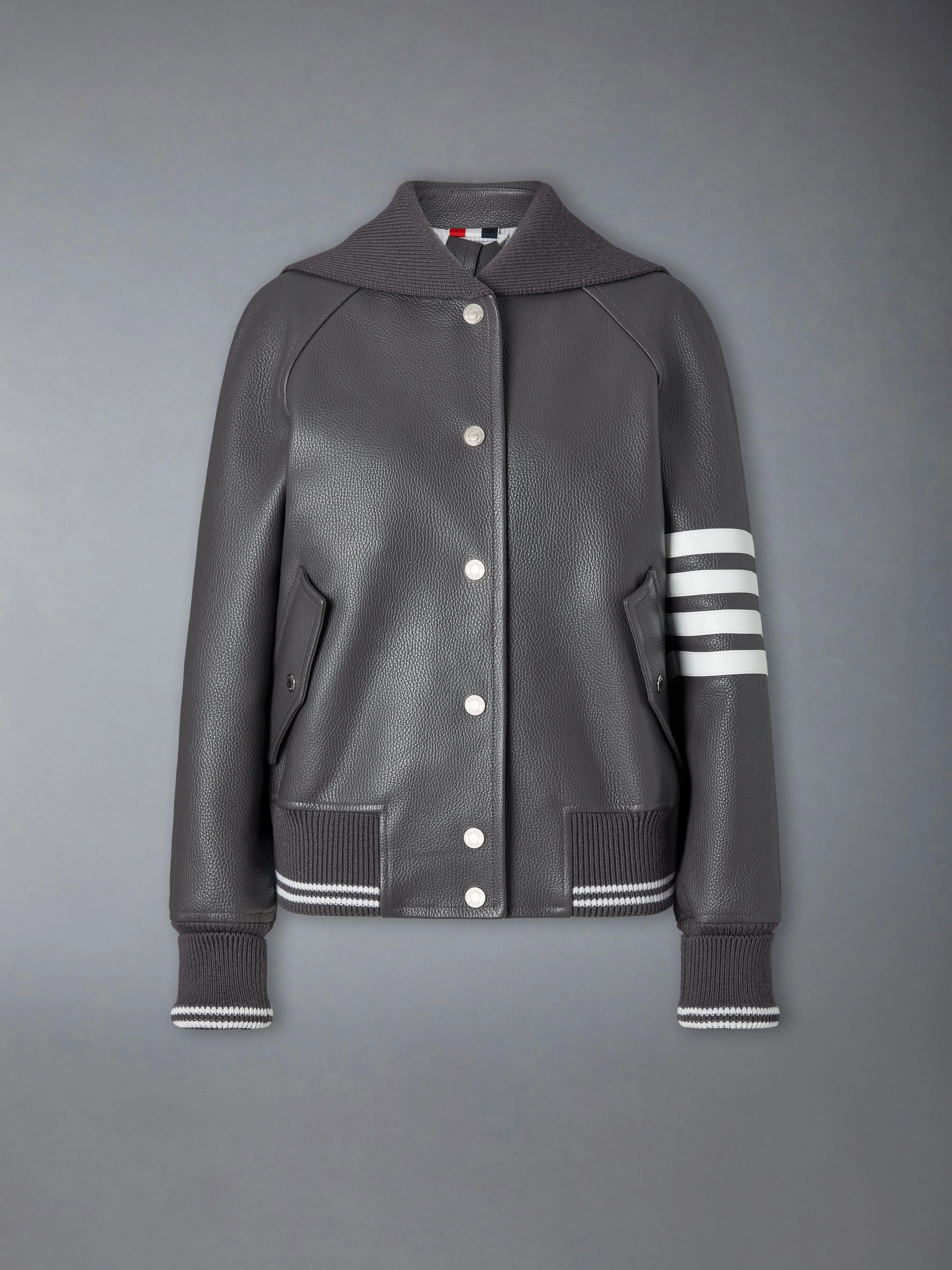 LEATHER 4-BAR OVERSIZED BLOUSON JACKET - 1