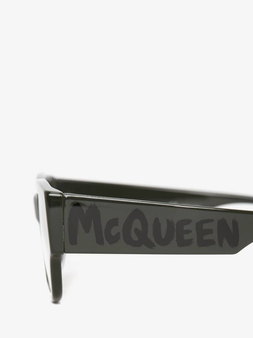 Mcqueen Graffiti Rectangular Sunglasses in Khaki - 4