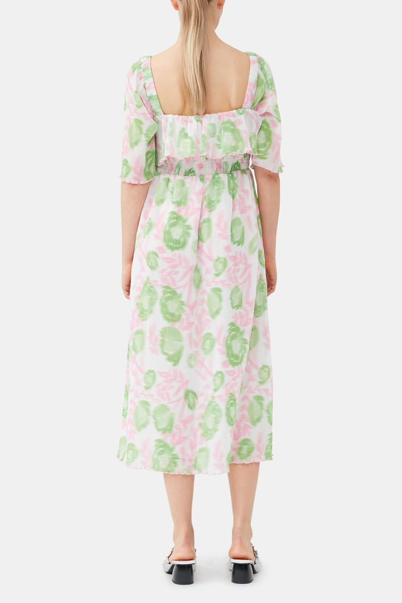 PLEATED GEORGETTE MIDI SMOCK DRESS 7