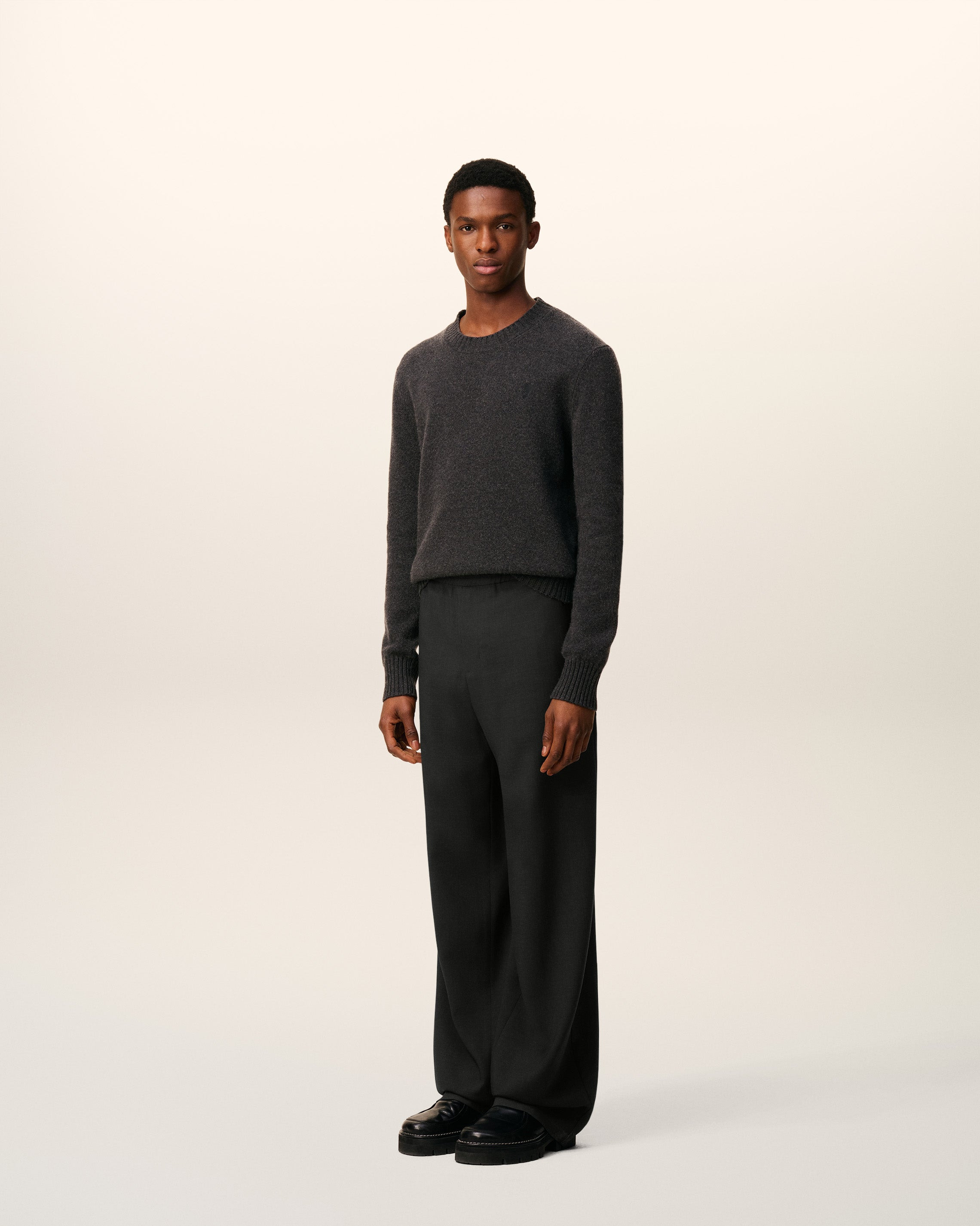 BLACK WOOL ELASTICATED TROUSERS - 6