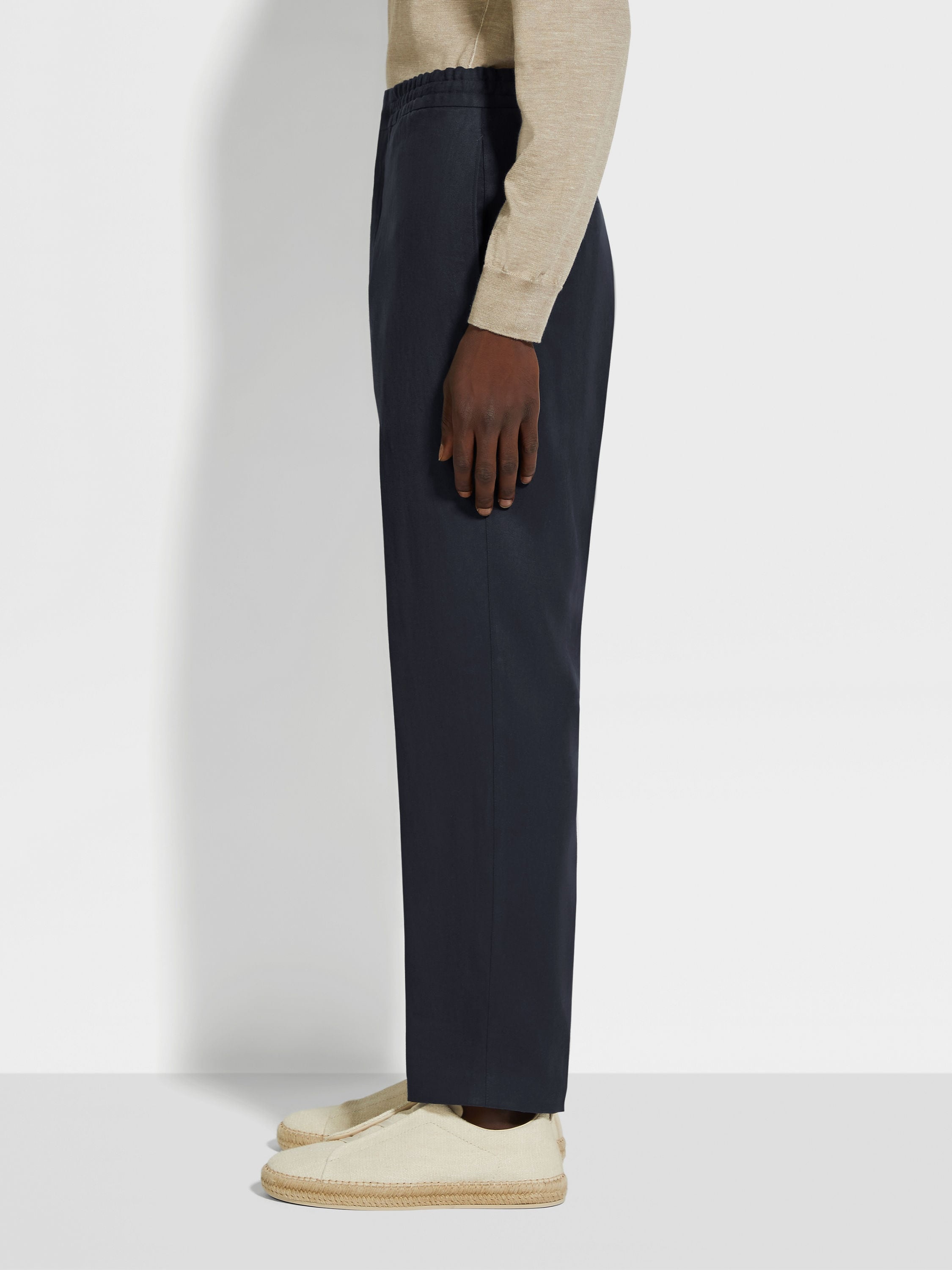 NAVY BLUE OASI LINO PANTS - 4
