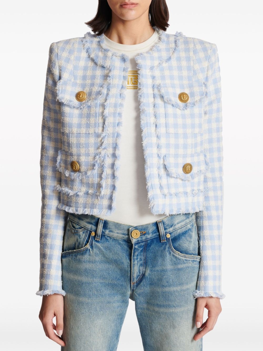 gingham tweed jacket - 5