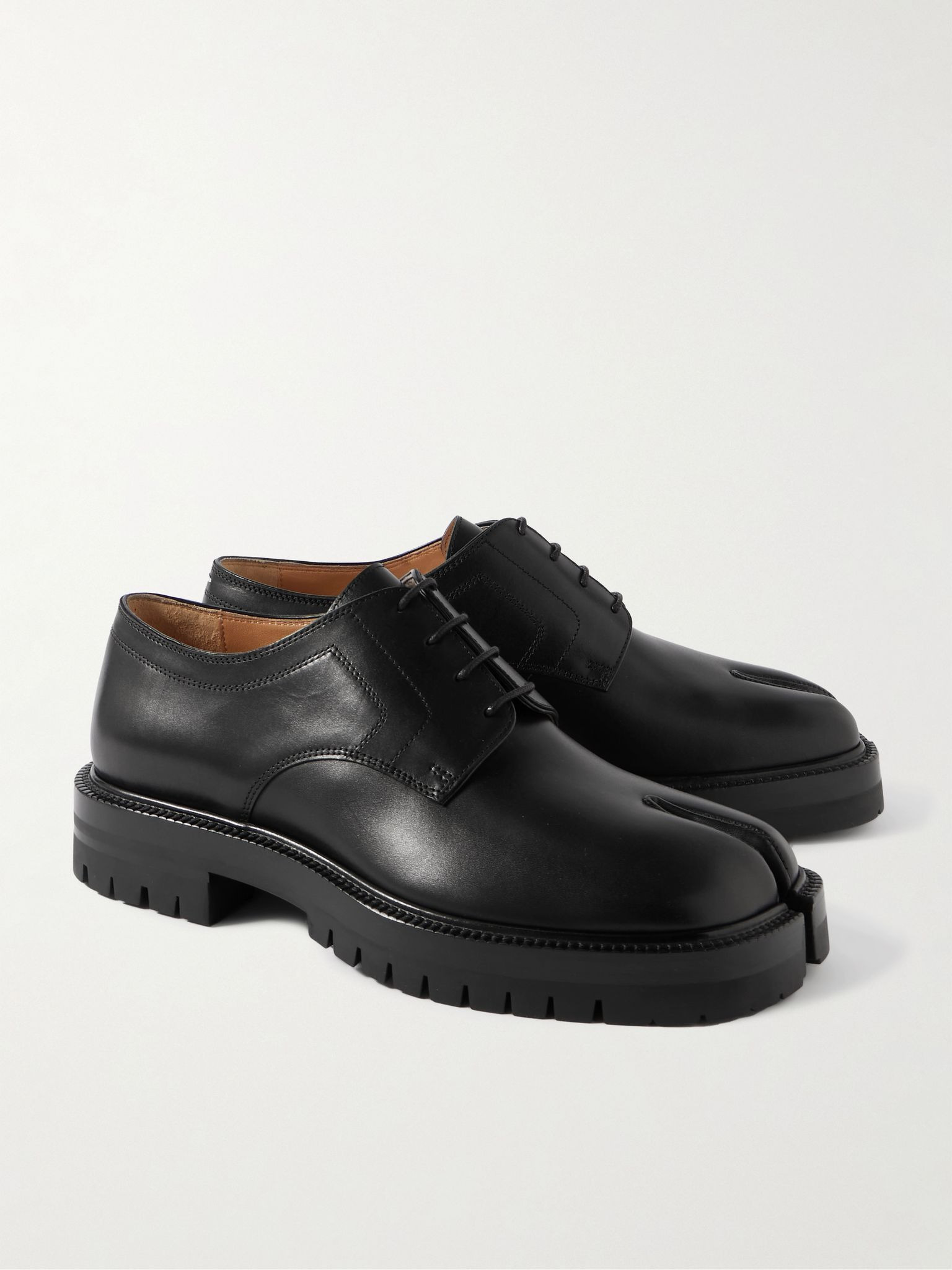 Tabi Split-Toe Leather Derby Shoes Black - 4