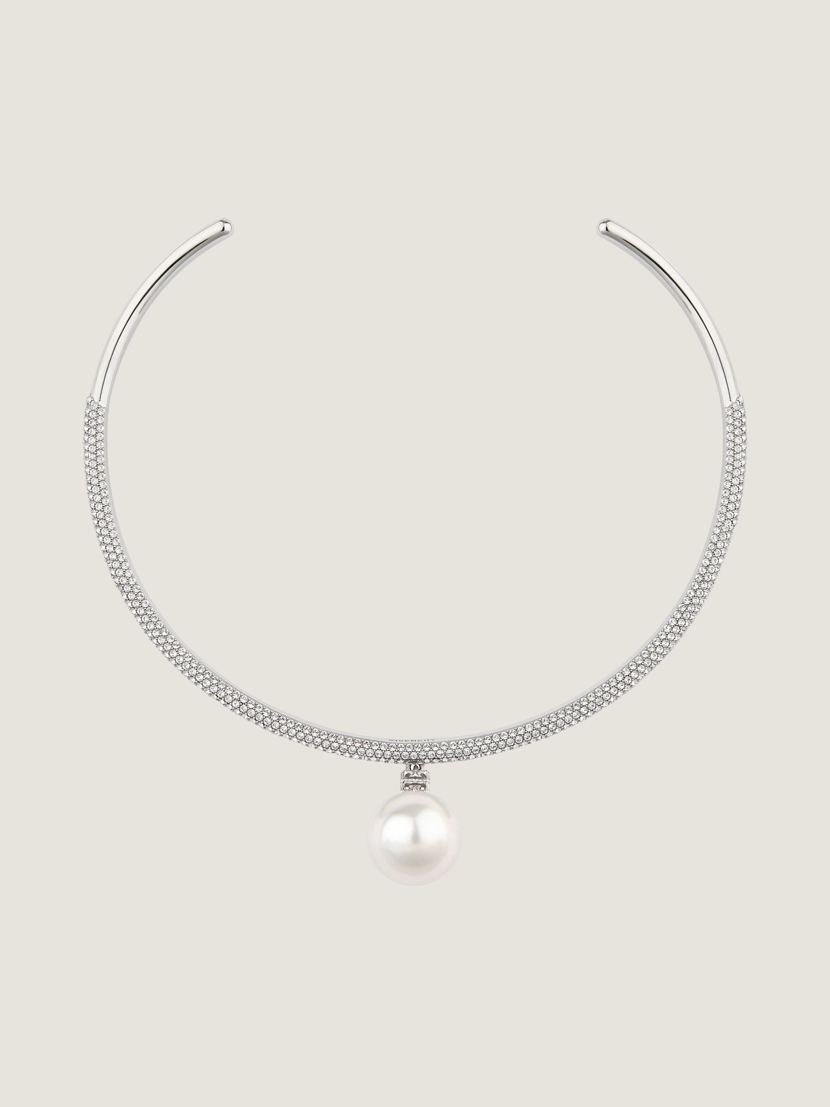PEARL TORQUE NECKLACE IN METAL WITH PEARL AND CRYSTALS - 2