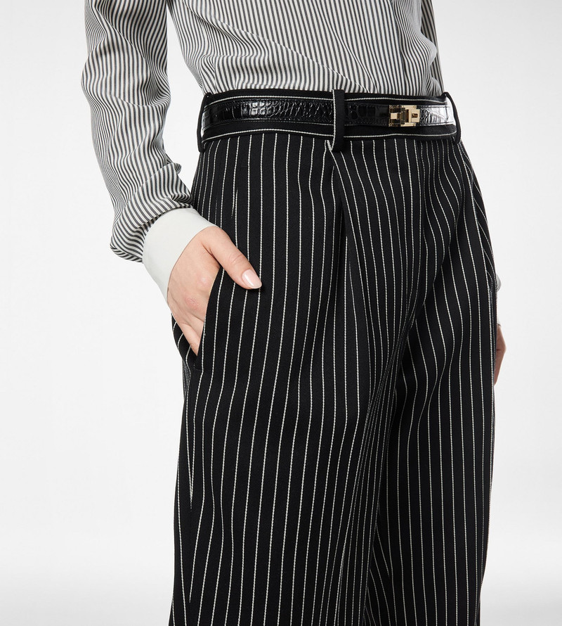 TOM FORD STRIPED WOOL COTTON BARATHEA RELAXED PLEATED STRAIGHT PANTS outlook